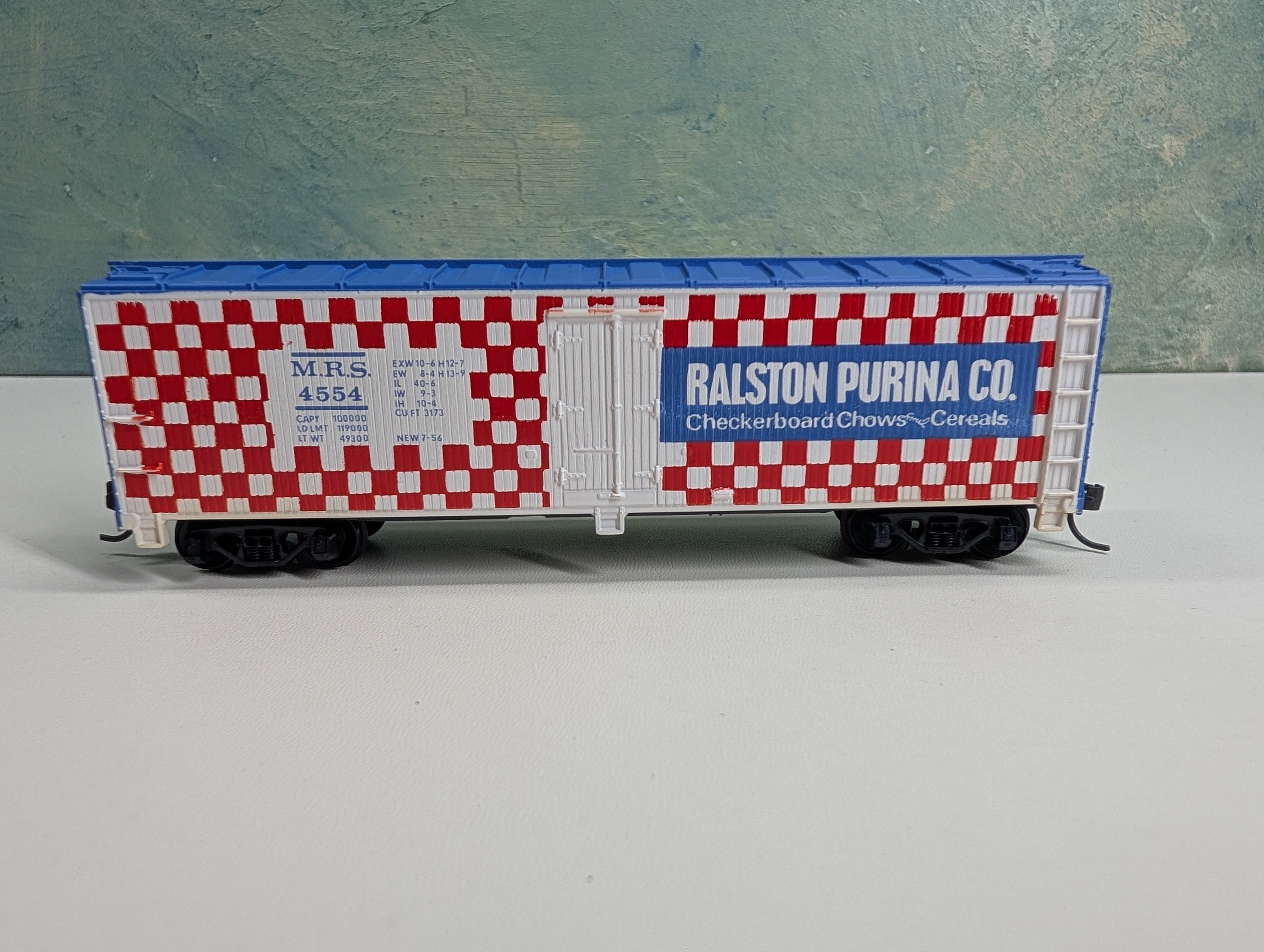 USED Tyco HO Scale 40' Wooden Reefer Box Car Purina MRS #4554