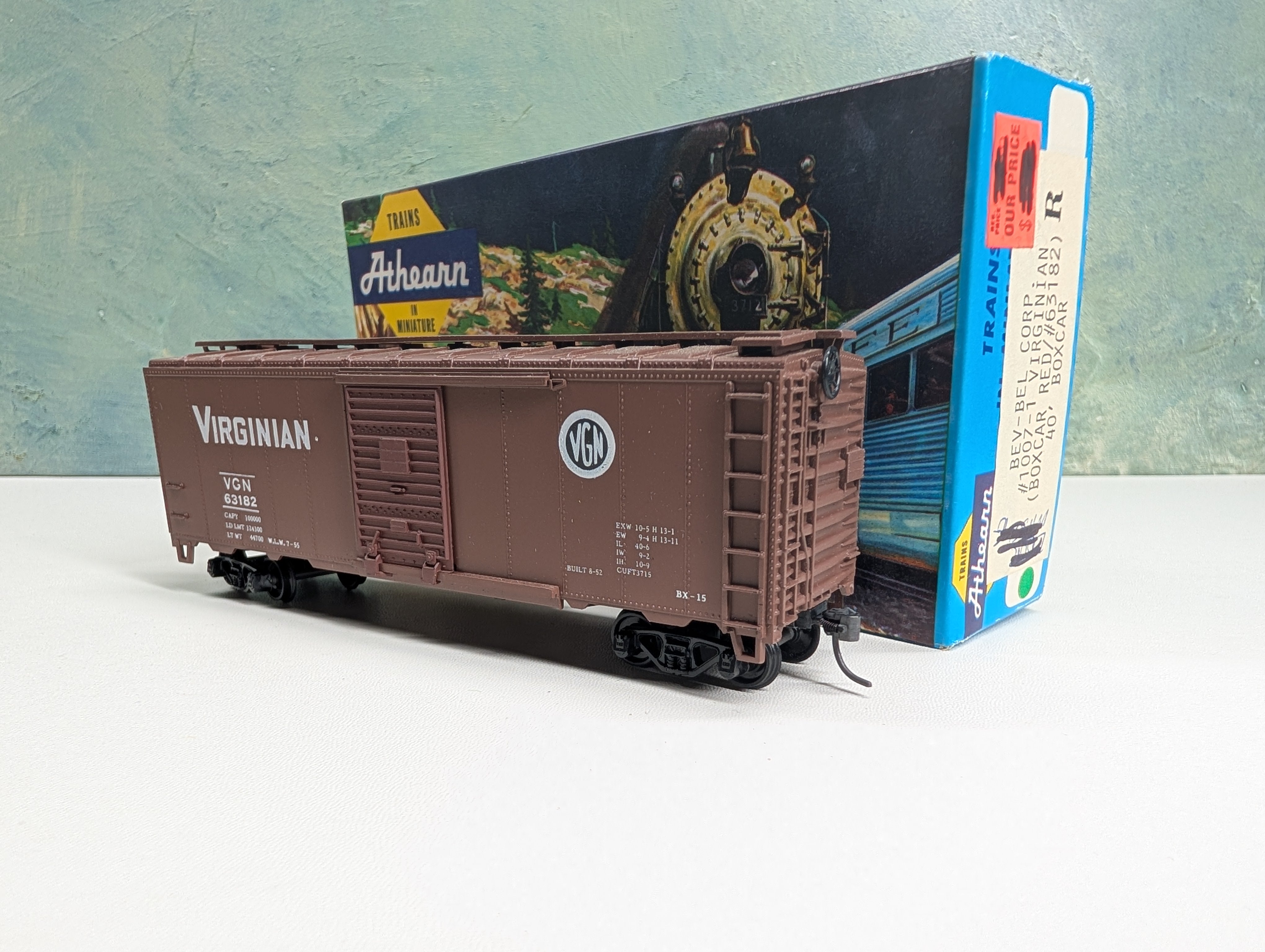 USED Athearn HO Scale 40' Box Car Virginian VGN #63182 Bev-Bel