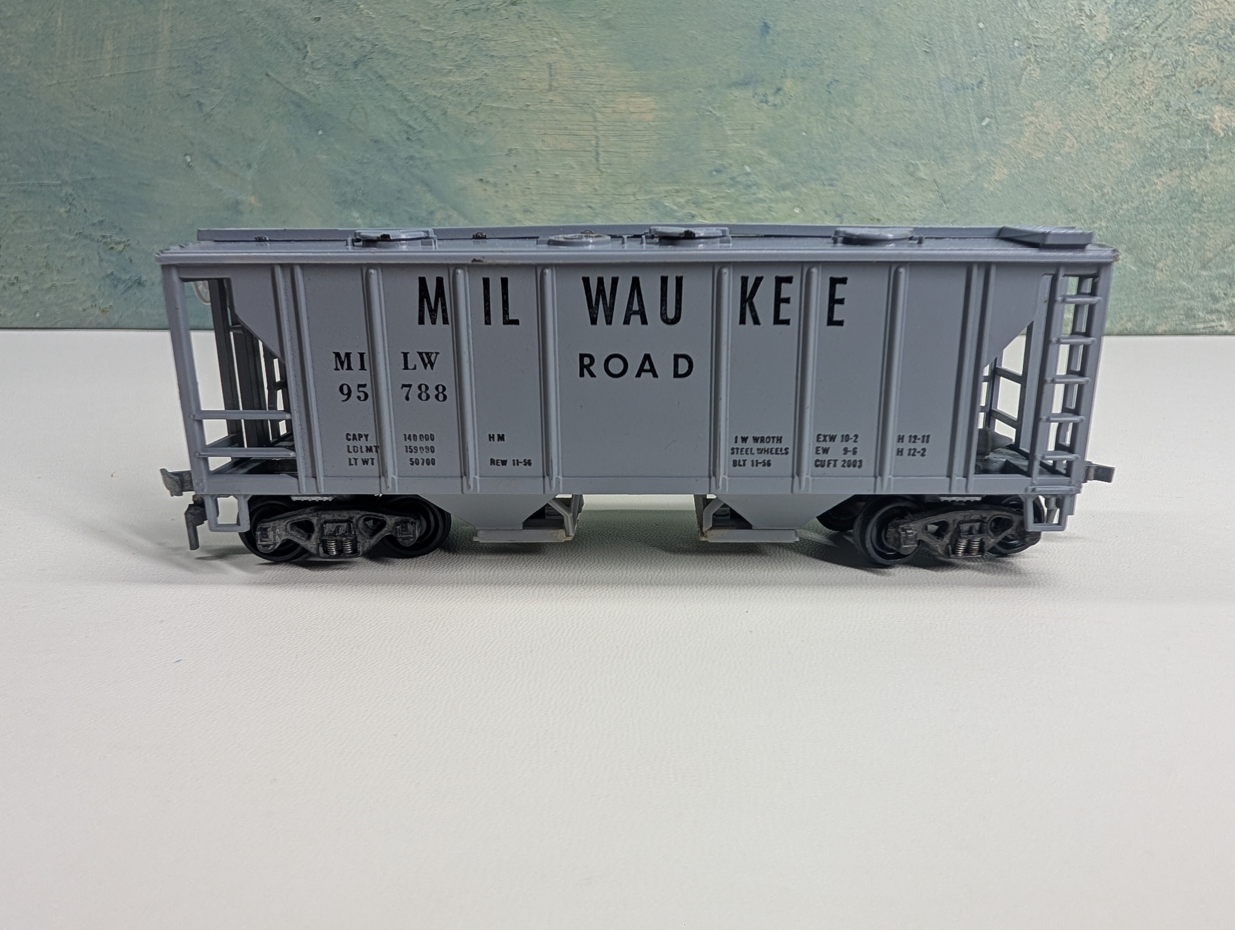 USED Roundhouse HO Scale 2 Bay Covered Hopper Milwaukee Road MILW #95788