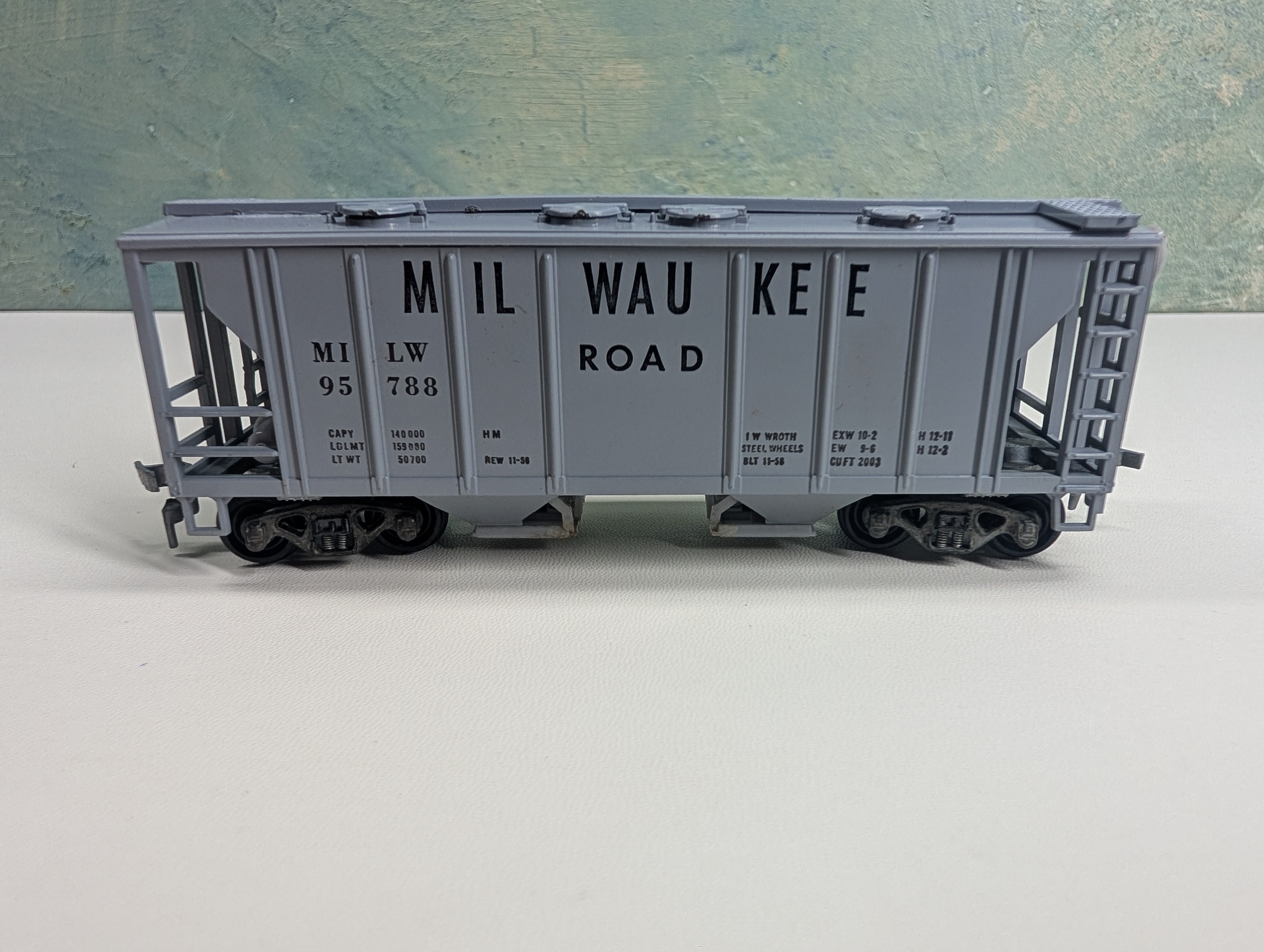 USED Roundhouse HO Scale 2 Bay Covered Hopper Milwaukee Road MILW #95788