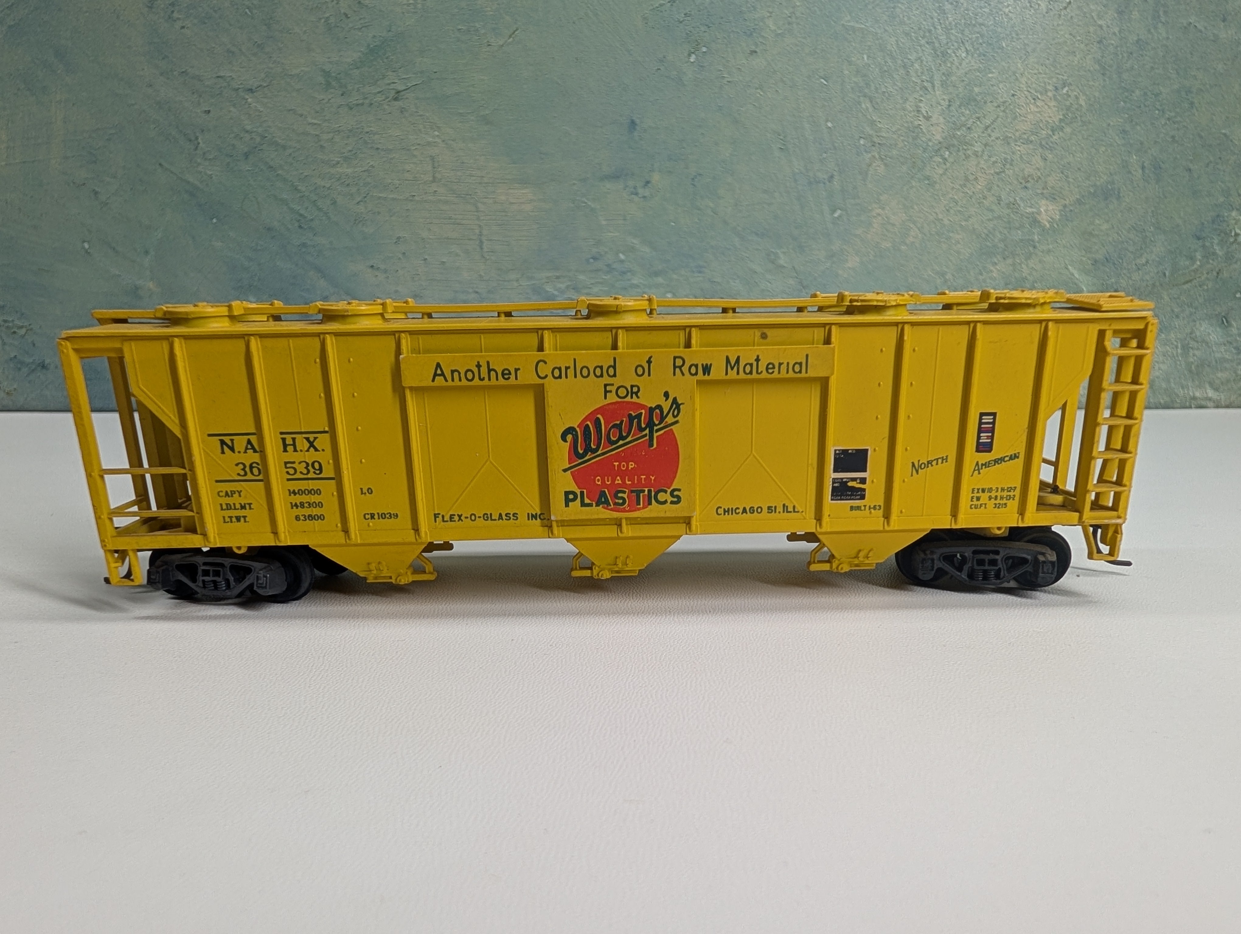 USED HO Scale 3 Bay Covered Hopper Warp's Plastics NAHX #36539