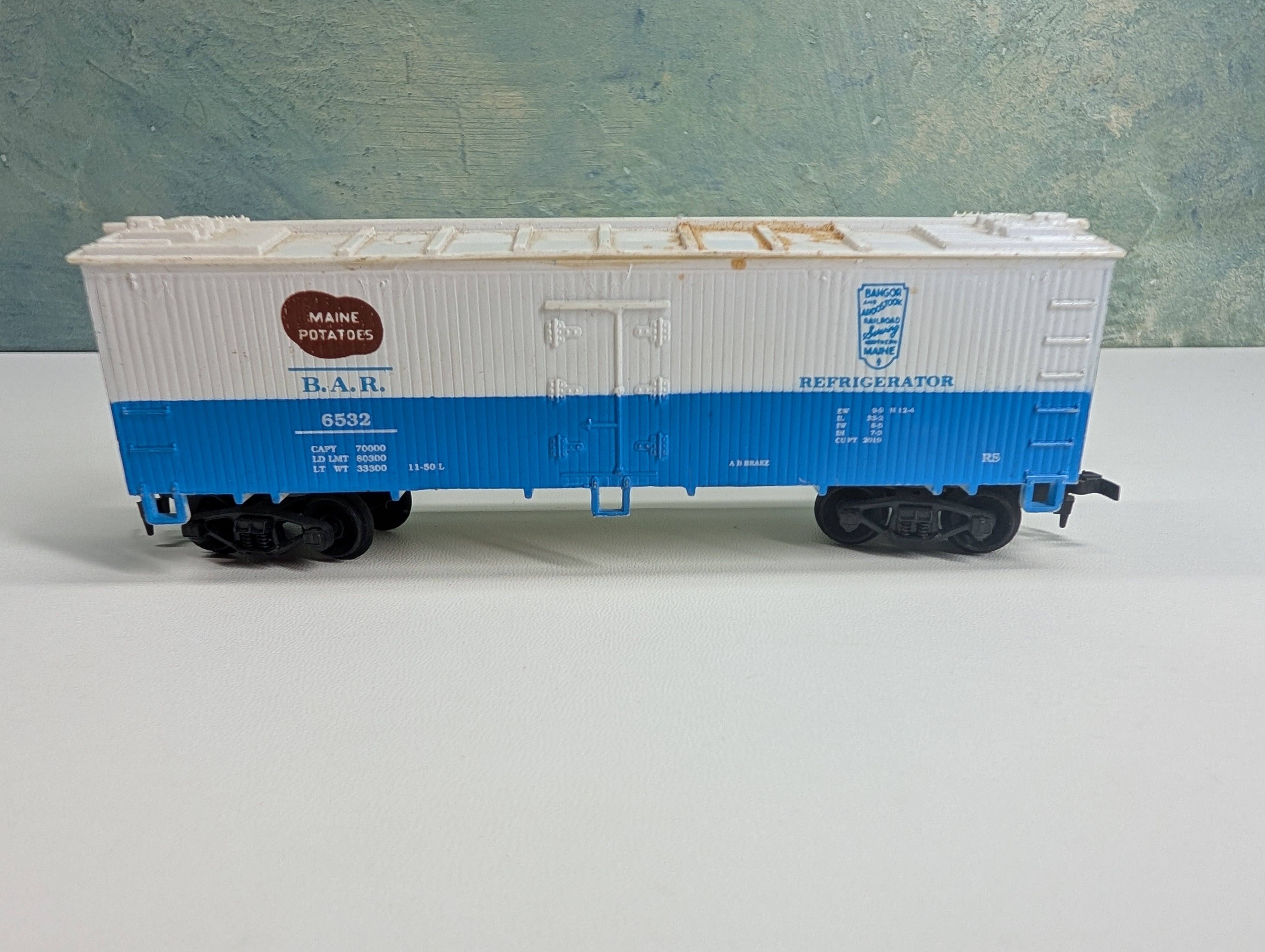 USED Life-Like HO Scale 38' Wooden Reefer Box Car Bangor and Aroostook BAR #6532
