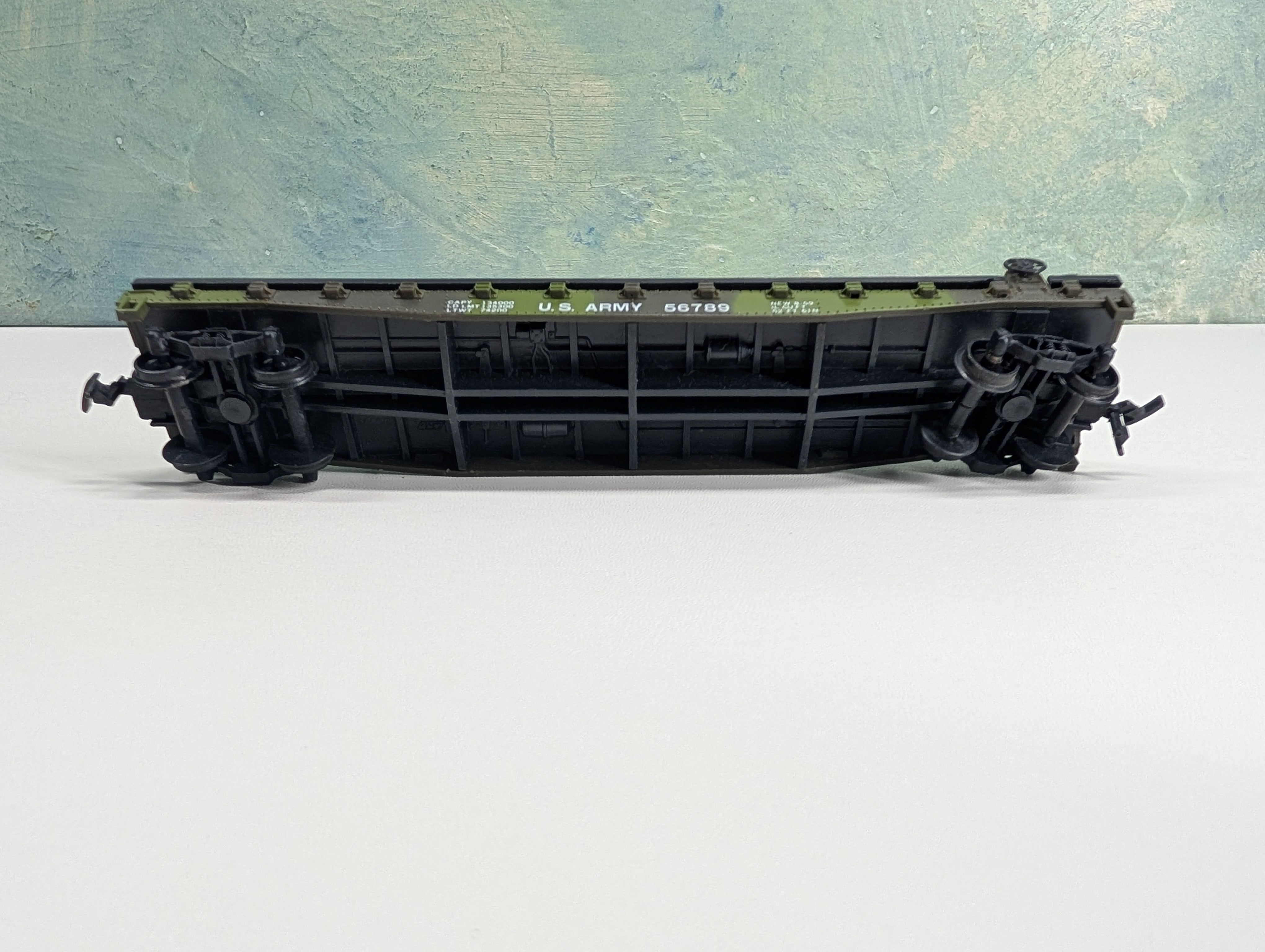 USED AHM HO Scale 50' Flat Car w/ Trailer US Army 56789