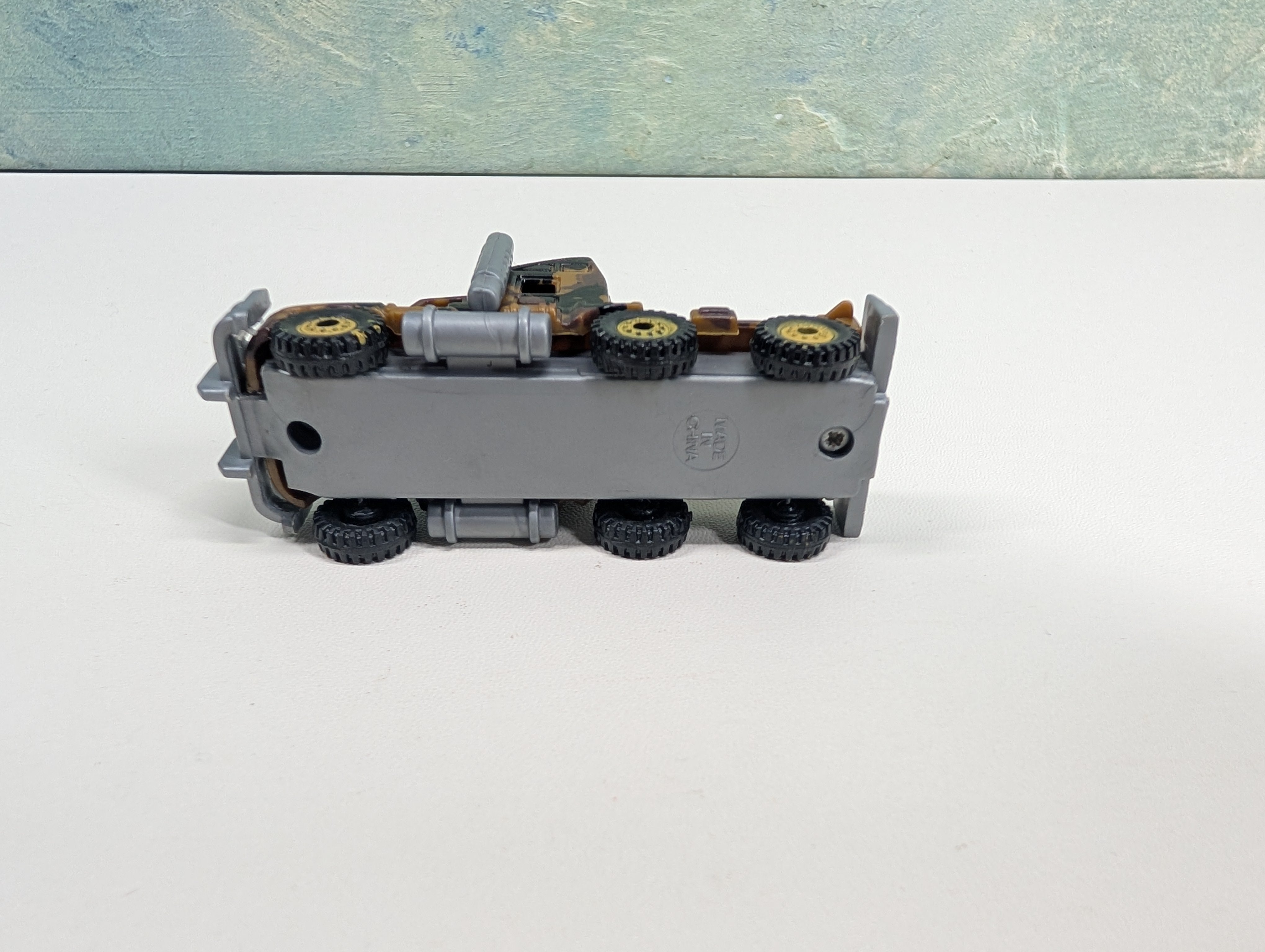 USED Boley HO Scale Military Tractor Trailer Cab w/ Flat Car & Tank Load, Brown
