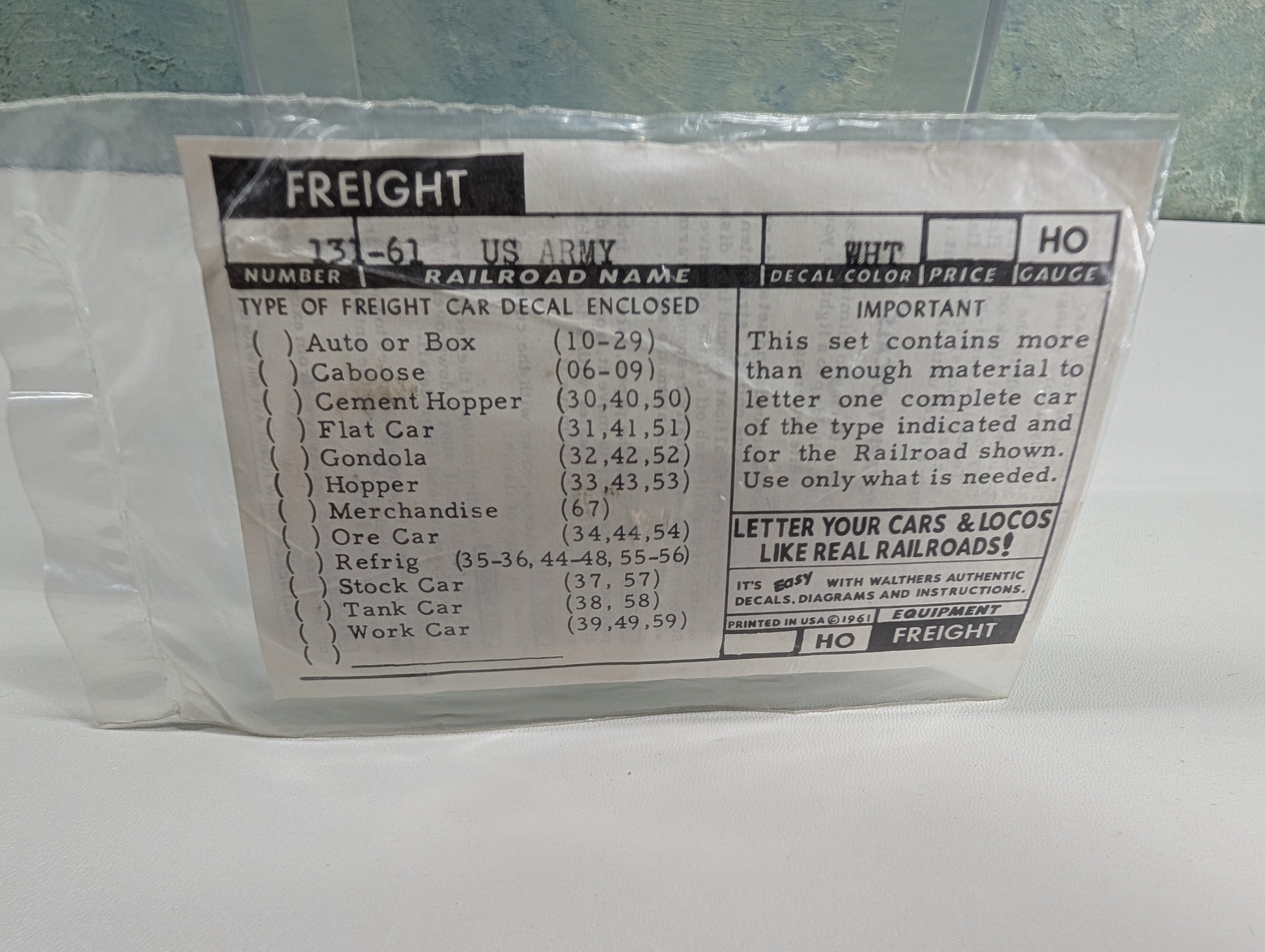Walthers 131-61 HO Scale United States Army, Medical Department Decals, White