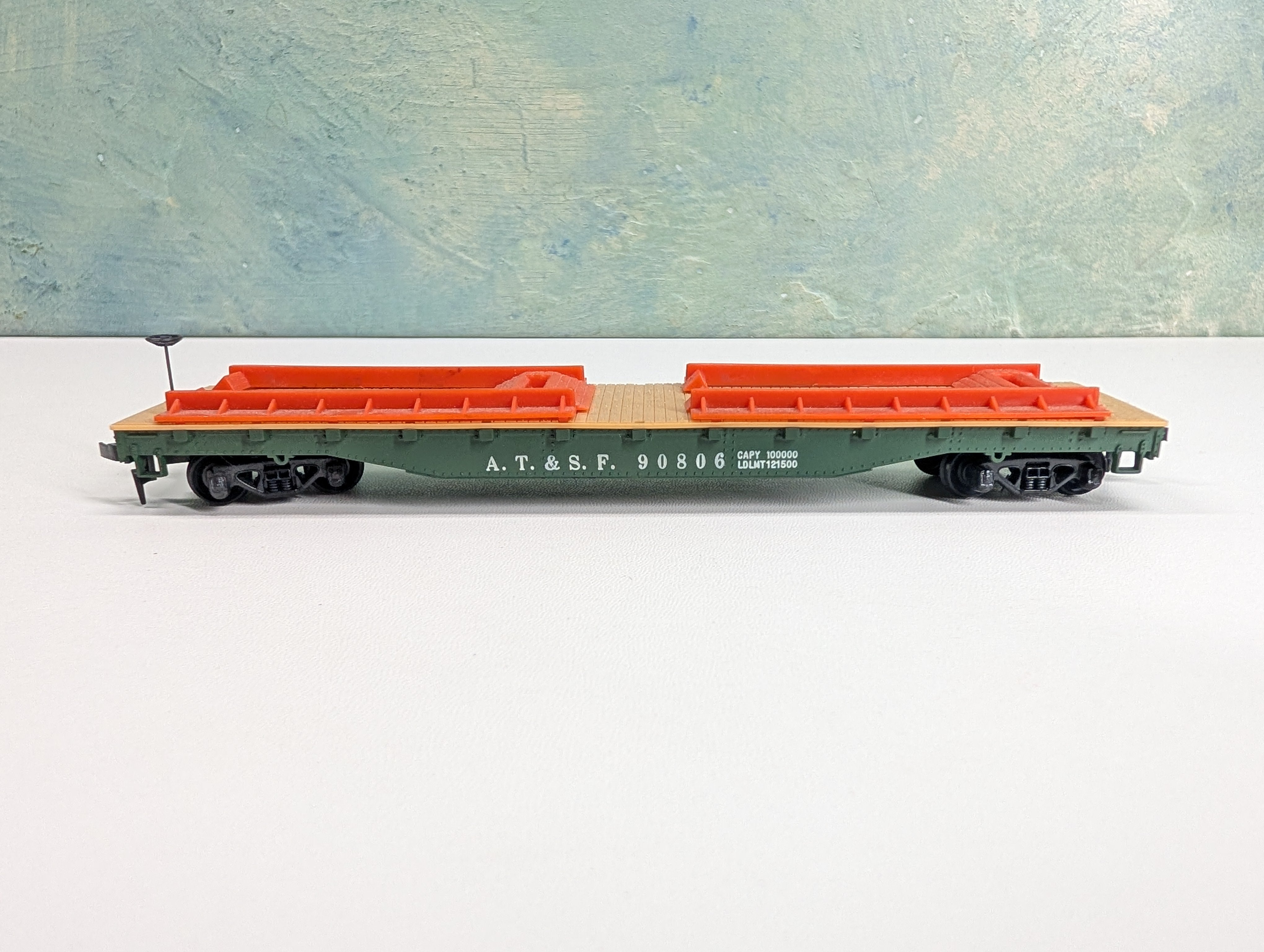 USED Mantua HO Scale 50' Trailer Flat Car w/ Brake Wheel! Santa Fe ATSF #90806