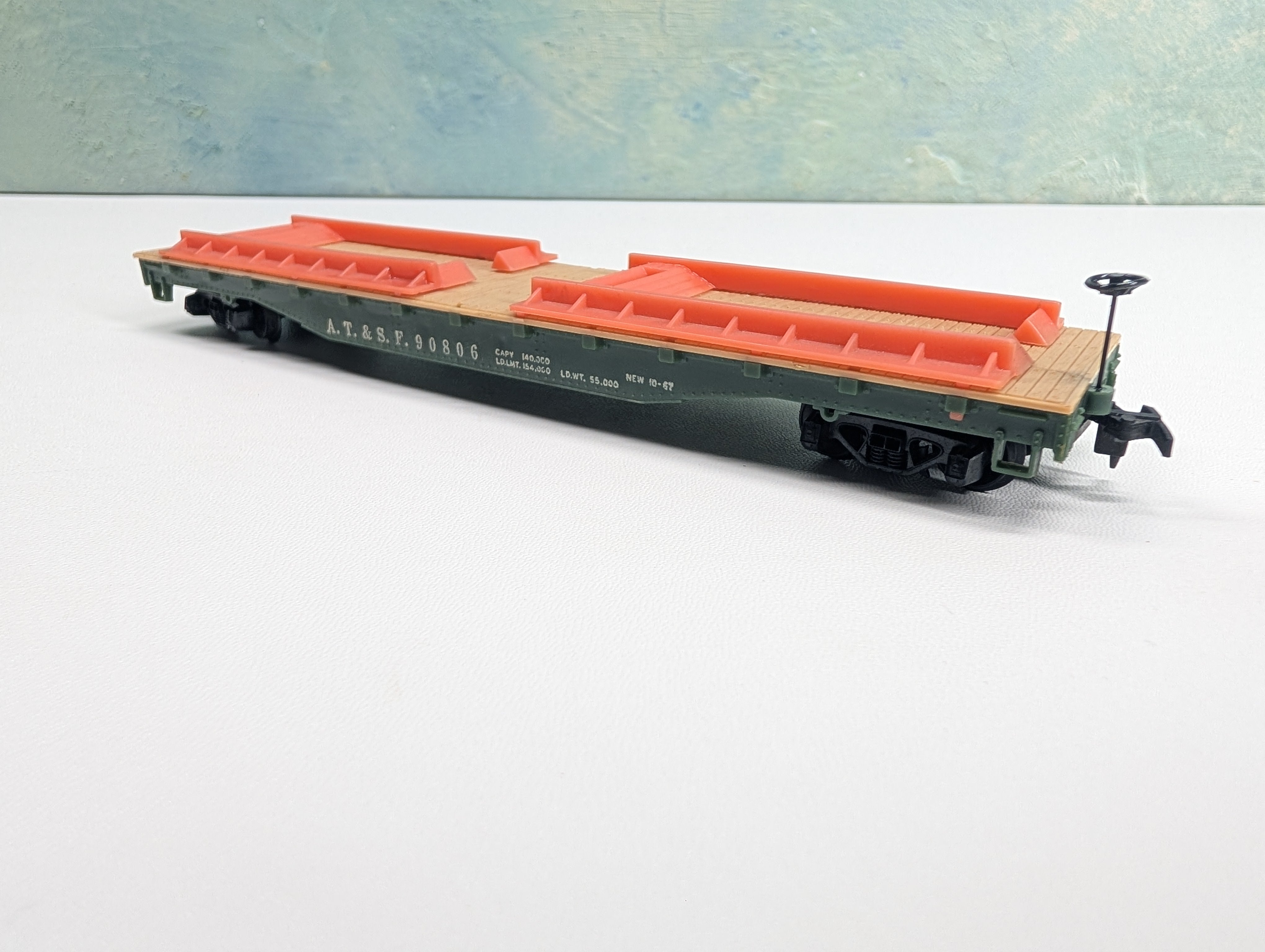USED Tyco HO Scale Flat Car w/ Brake Wheel! Santa Fe ATSF #90806