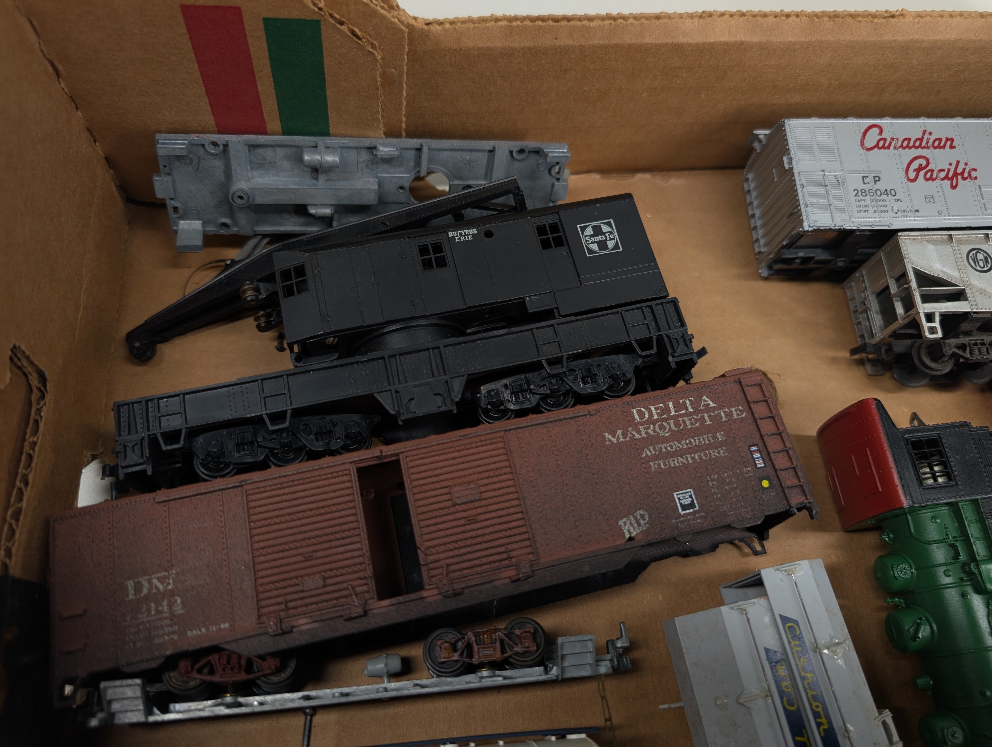 USED HO Scale Lot of Parts/Repairs Steam Locomotive, Box Cars, Crane +more