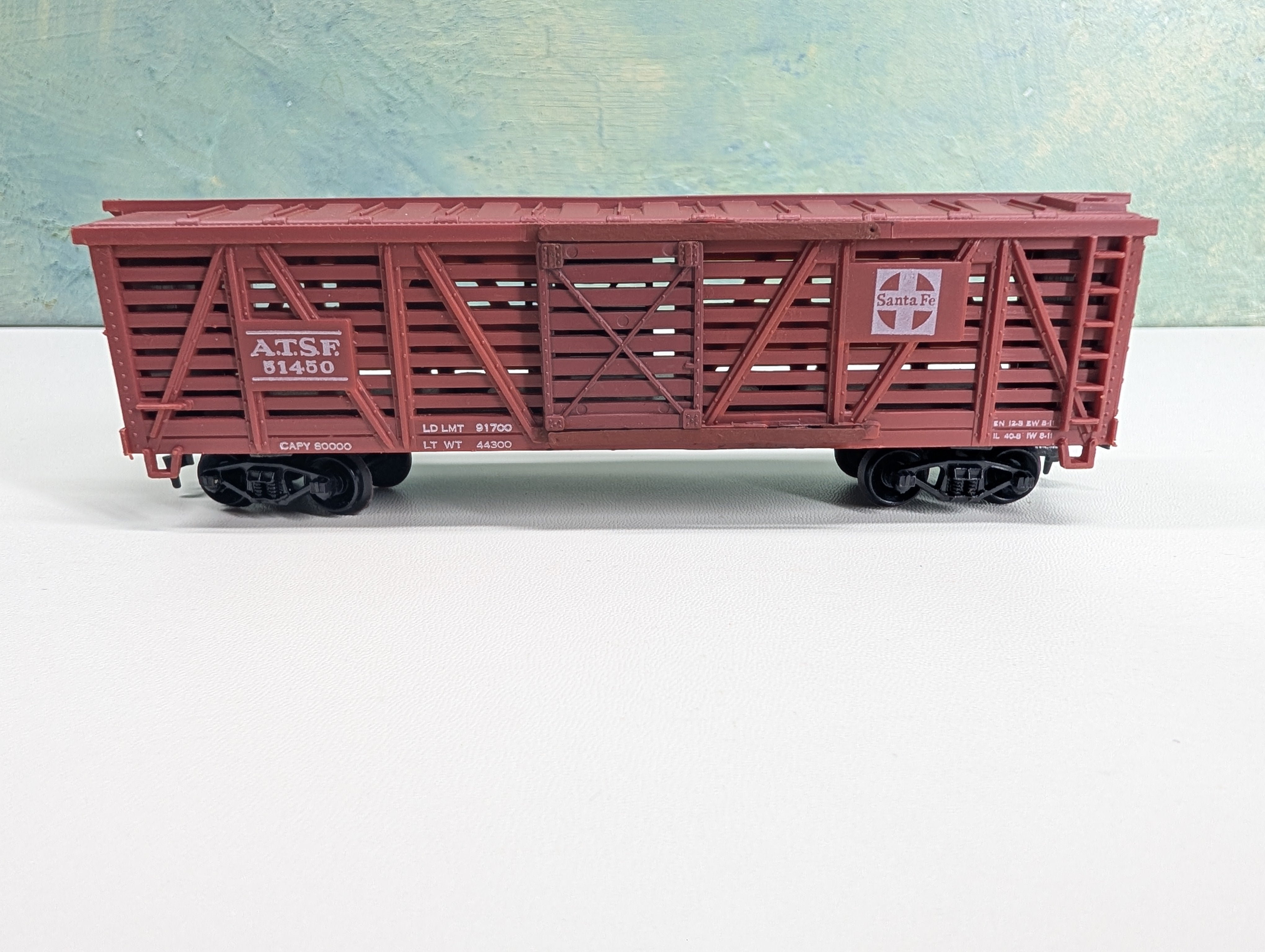 USED Life-Like HO Scale 40' Cattle Livestock Car Santa Fe ATSF #51450