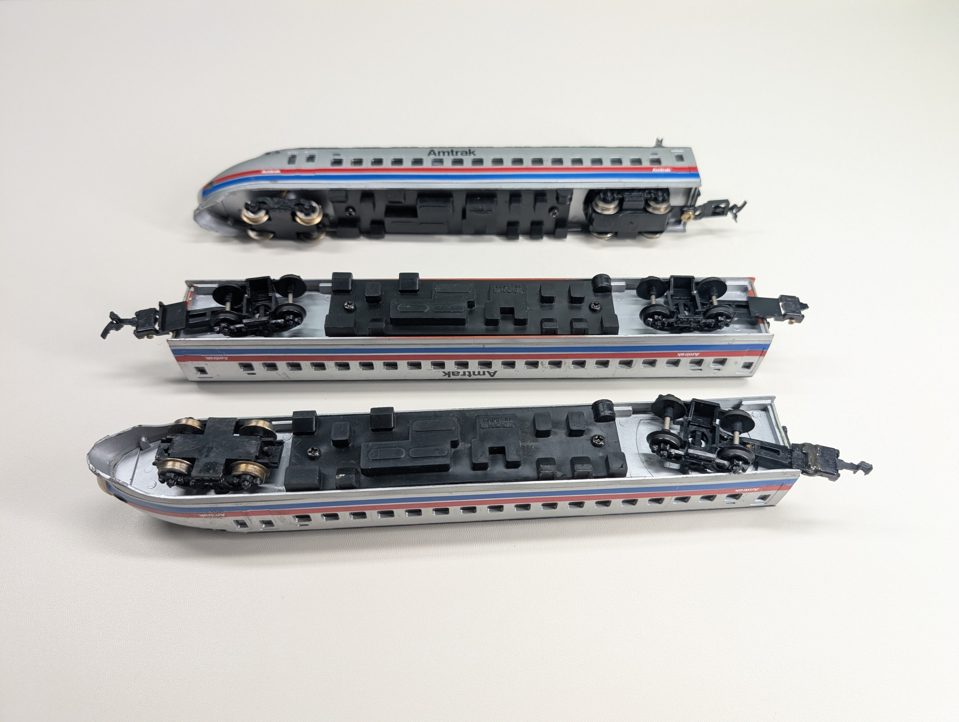 USED Model Power HO Scale Bullet Train Set Amtrak Parts/Repairs DC (3 pcs)