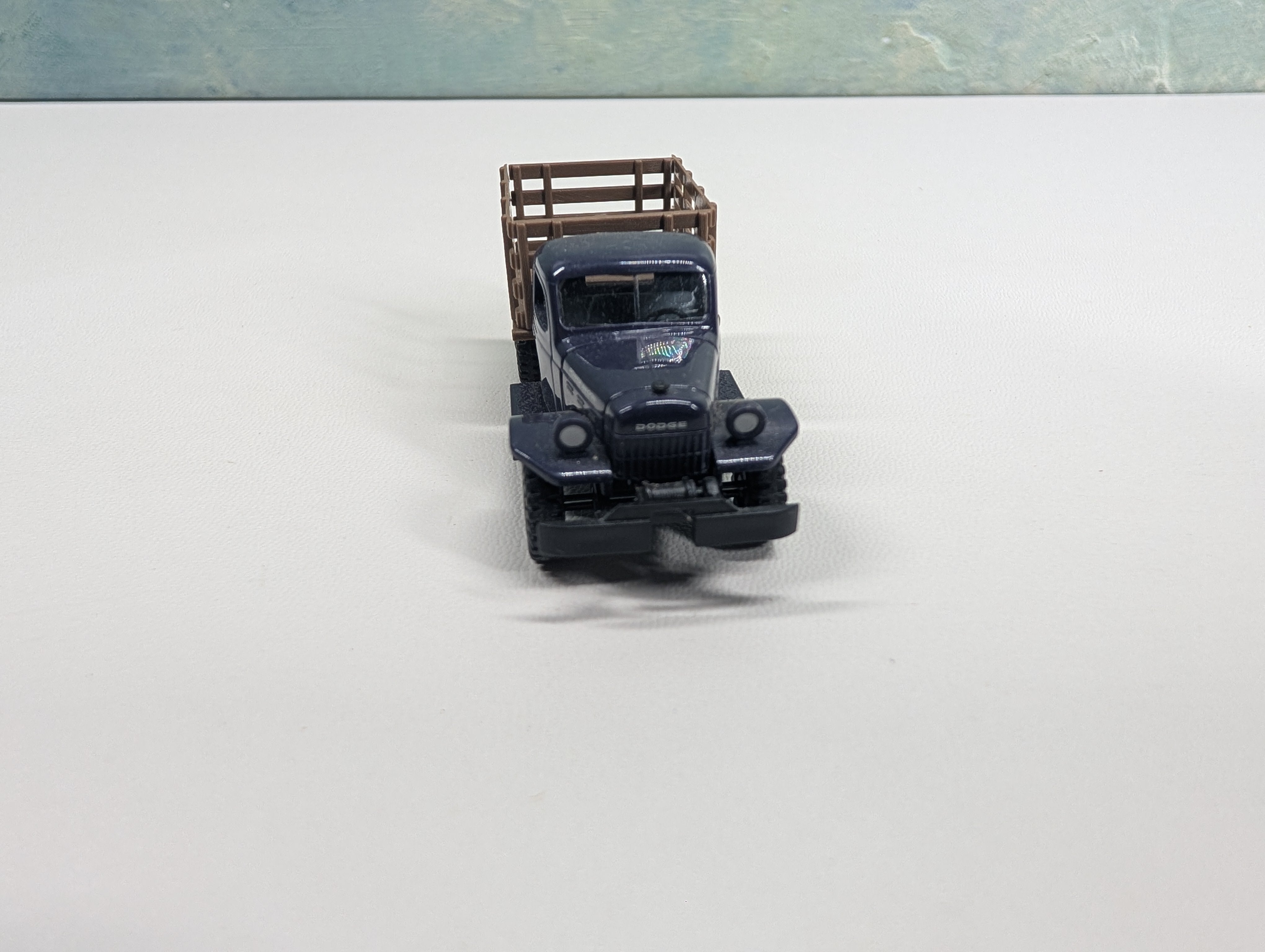 USED Busch HO Scale Dodge Stake Truck, Blue Cab, Brown Stakes
