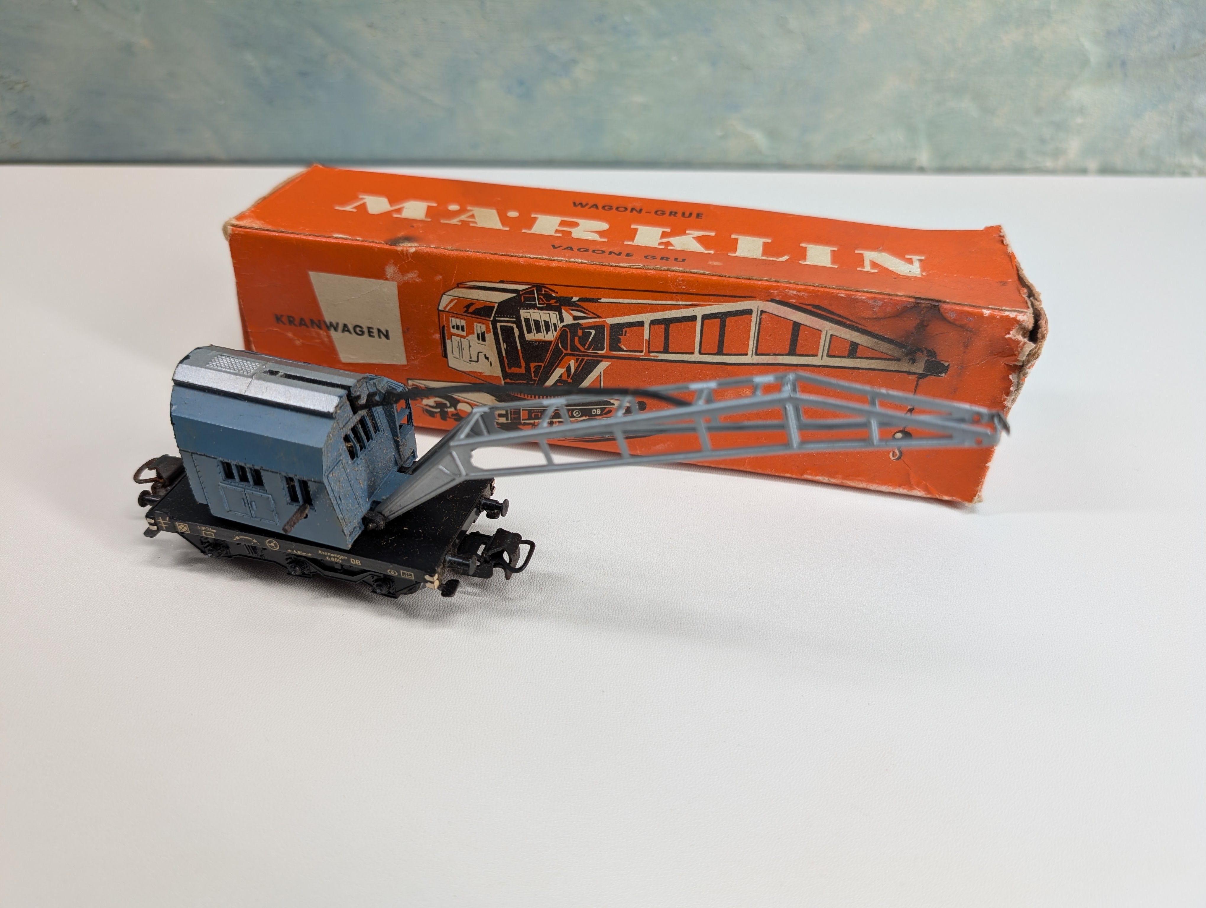 USED Marklin #315/2 HO Scale Blue DB Krupp Ardelt Crane Truck Car #6804