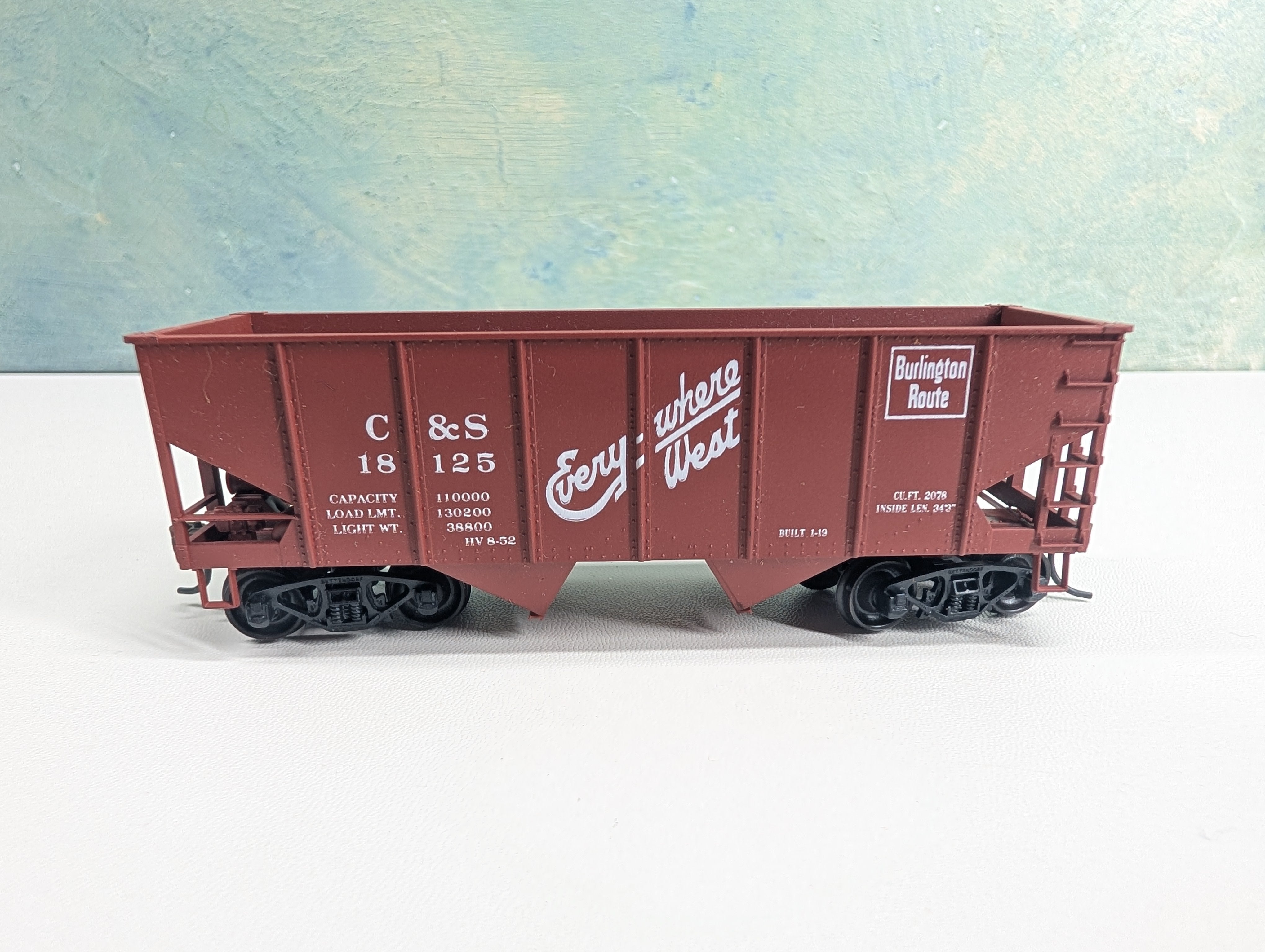 USED Accurail HO Scale 55 Ton 2 Bay Hopper Burlington C&S #18125