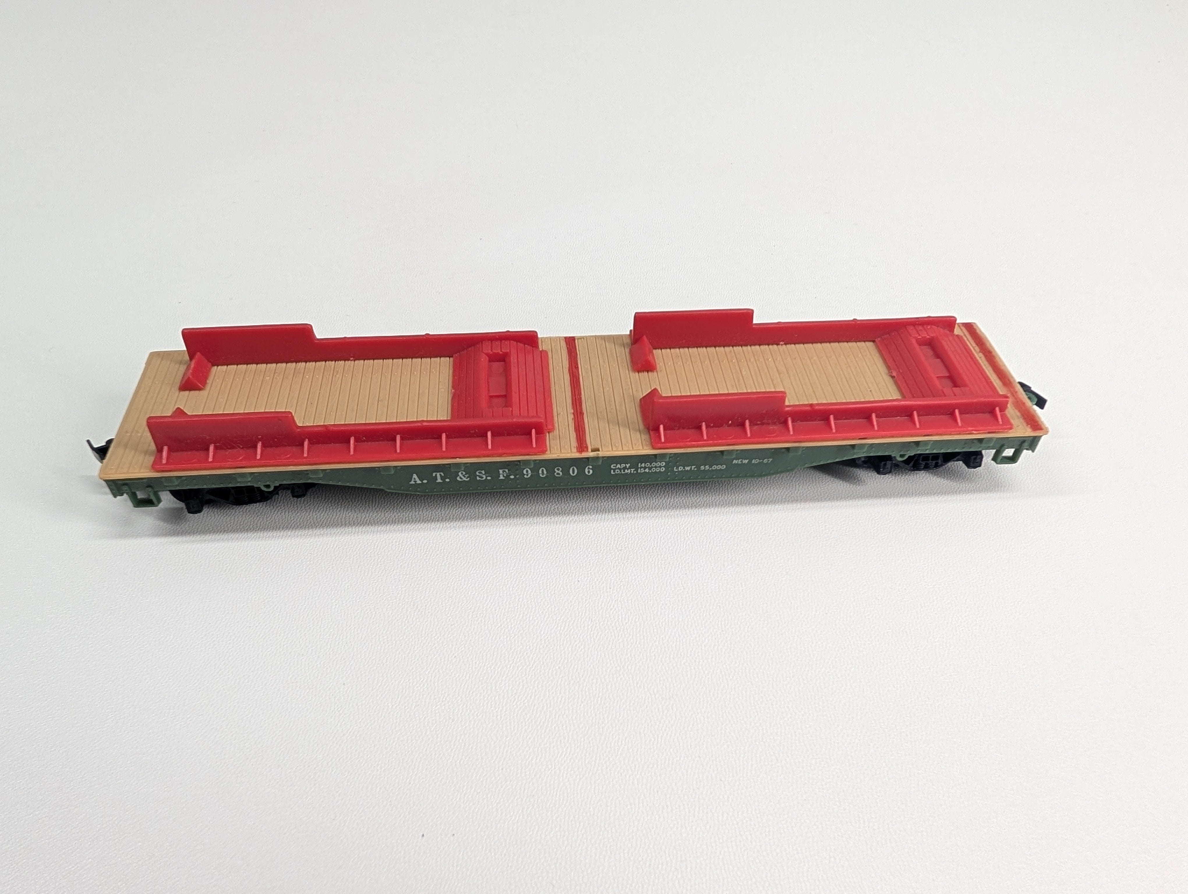 USED Mantua HO Scale 50' Flat Car w/ 2 Trailers Santa Fe ATSF #90806