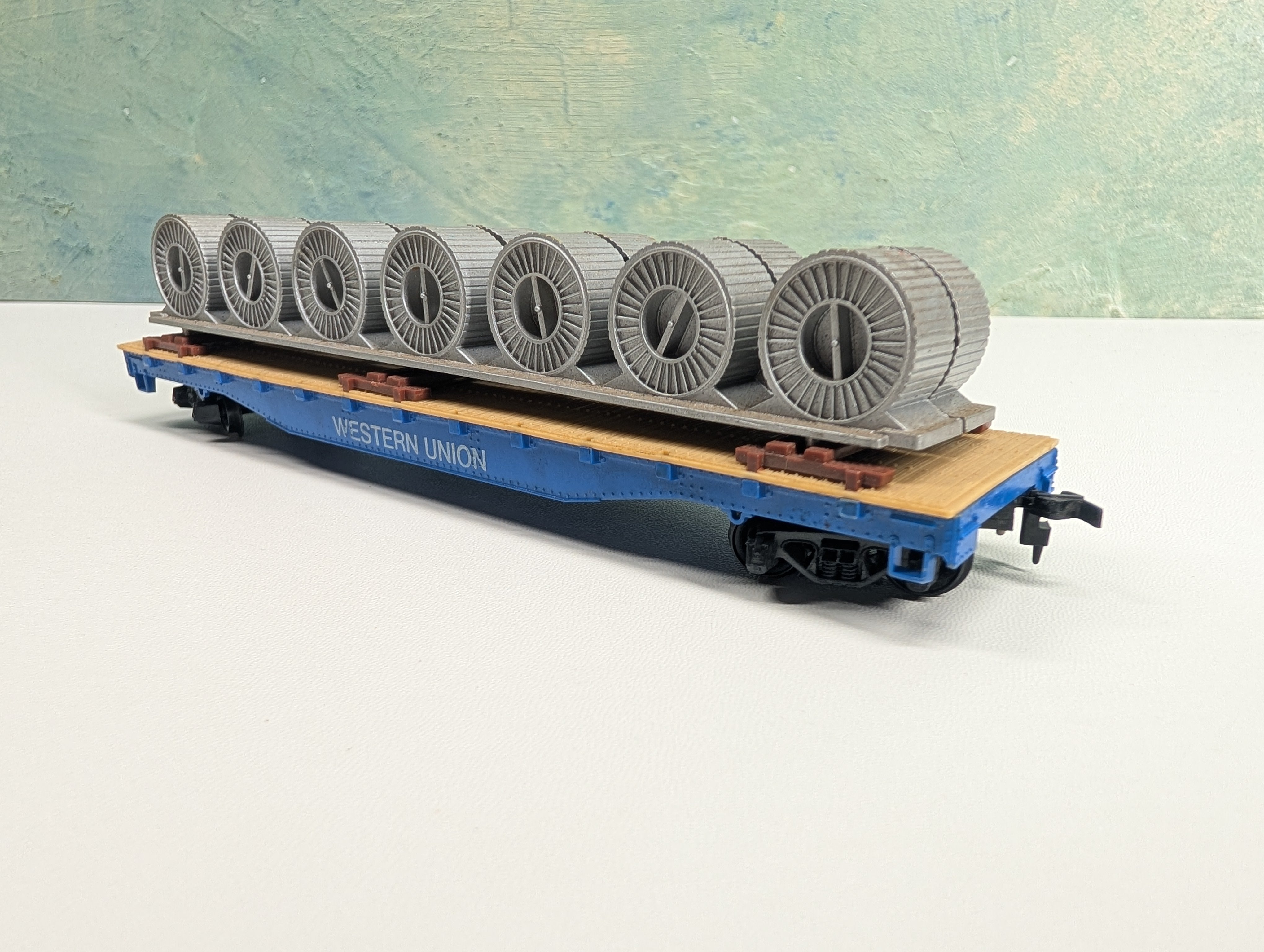 USED Tyco HO Scale 50' Flat Car w/ Coil Load Western Union