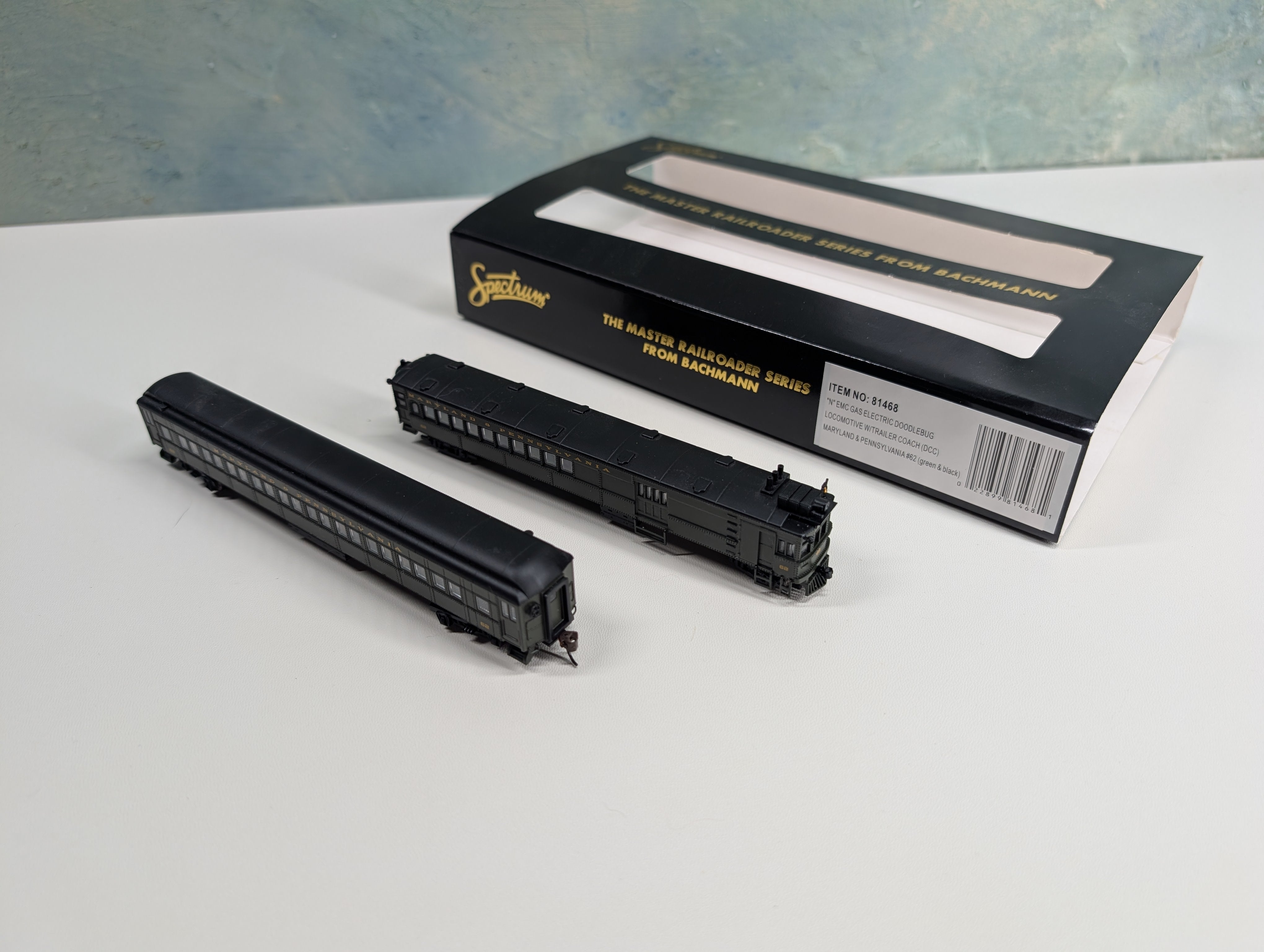 USED Bachmann 81468 N Scale EMC Doodlebug Loco w/ Coach Maryland and Pennsylvania #62 Needs Repairs DCC On Board