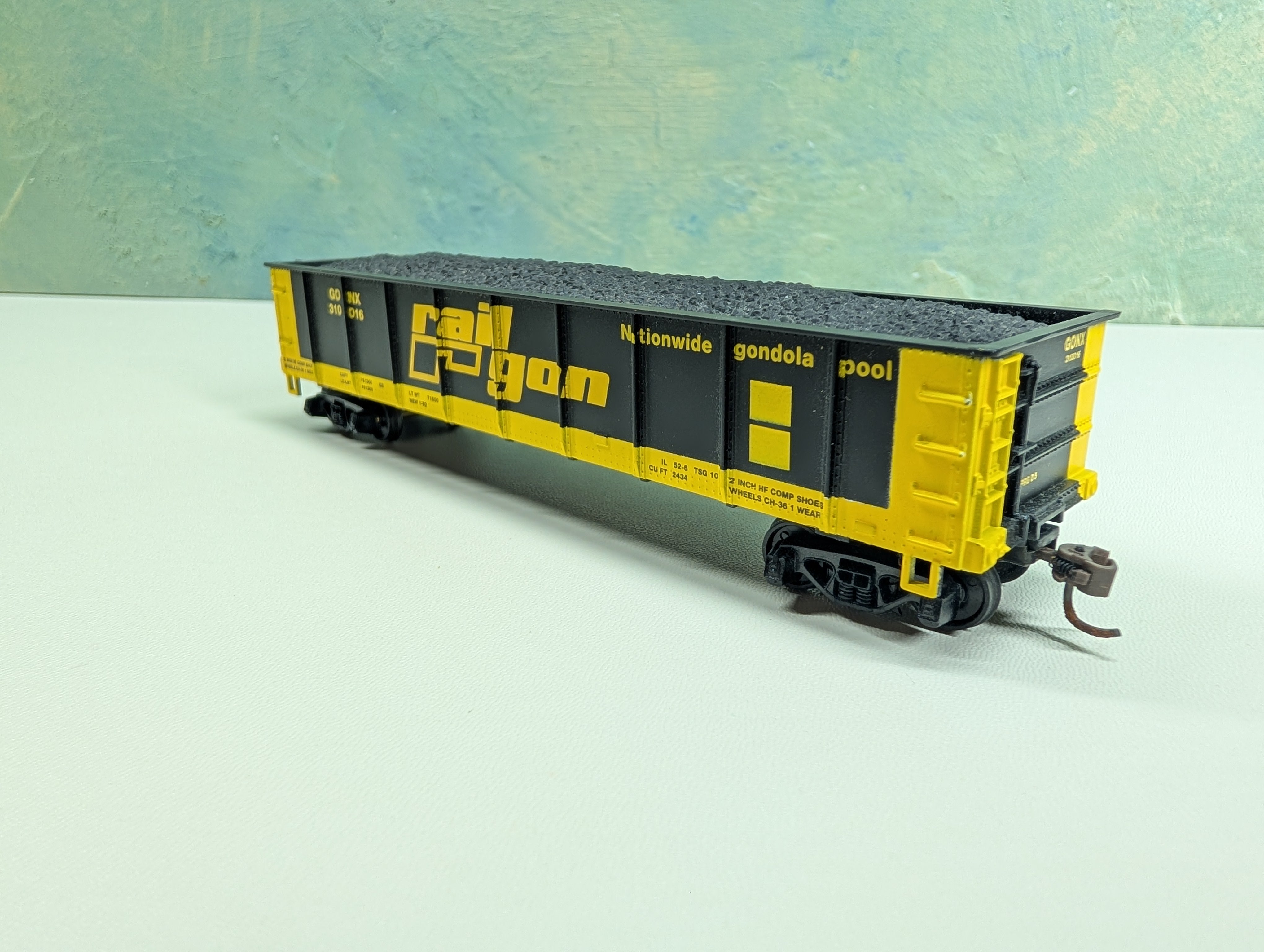USED Mantua HO Scale 45' Gondola w/ Coal Load Railgon GONX #310016 w/ Coal Load