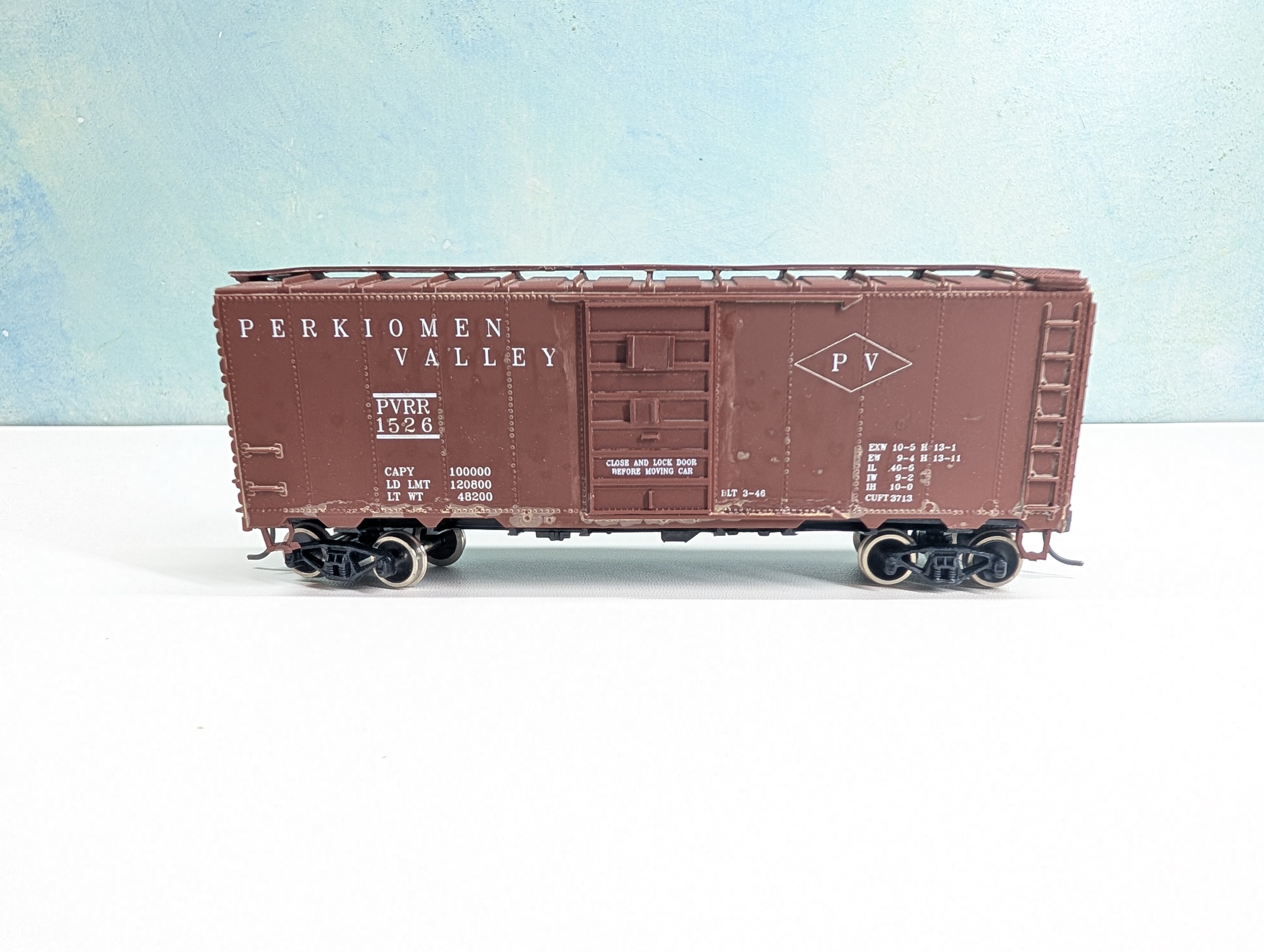 USED C&BT SHOPS HO Scale 40' Box Car Perkiomen Valley PVRR #1526 Custom, Metal Wheels