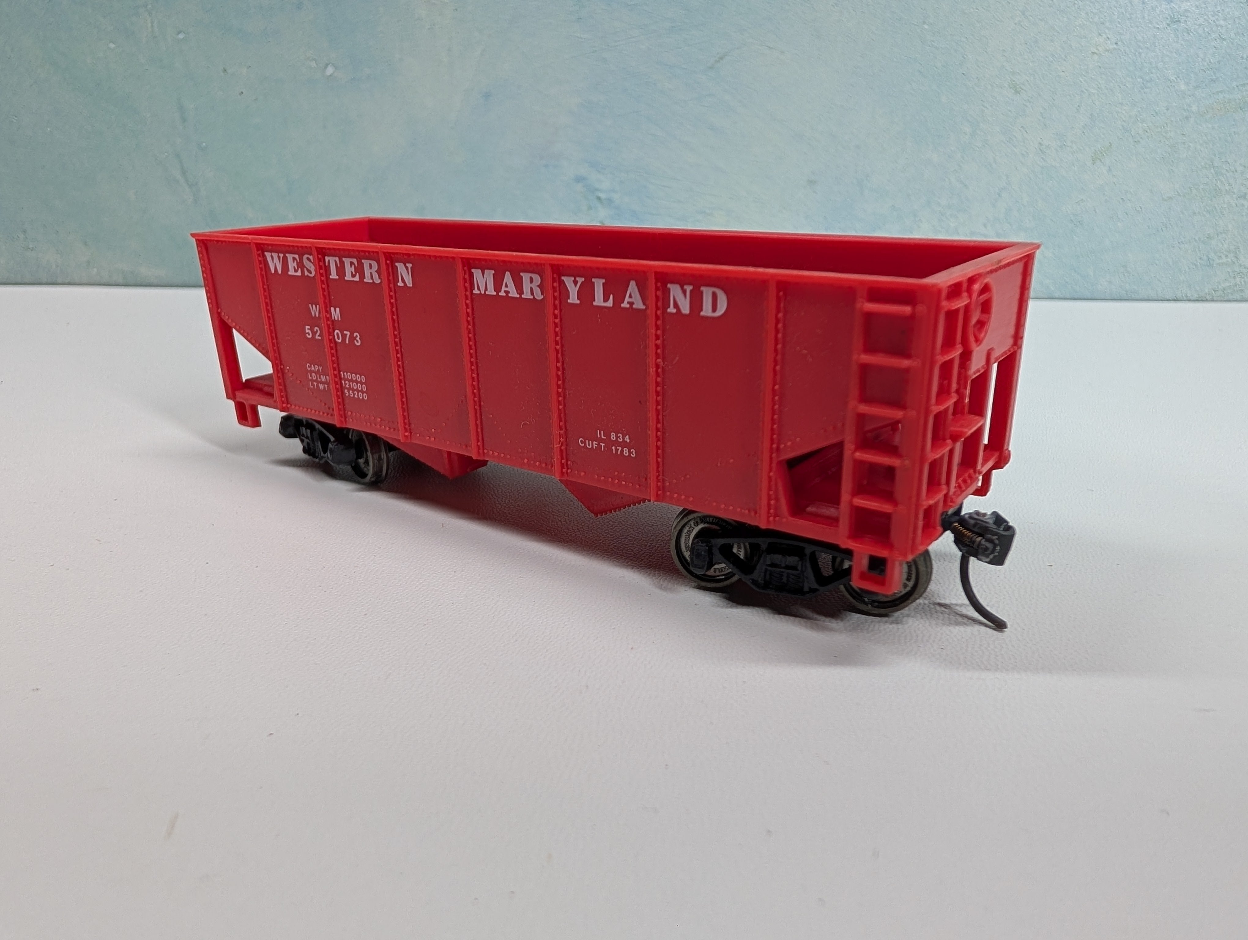 USED Model Power HO Scale 2 Bay Hopper Western Maryland WM #52073 Metal Wheels