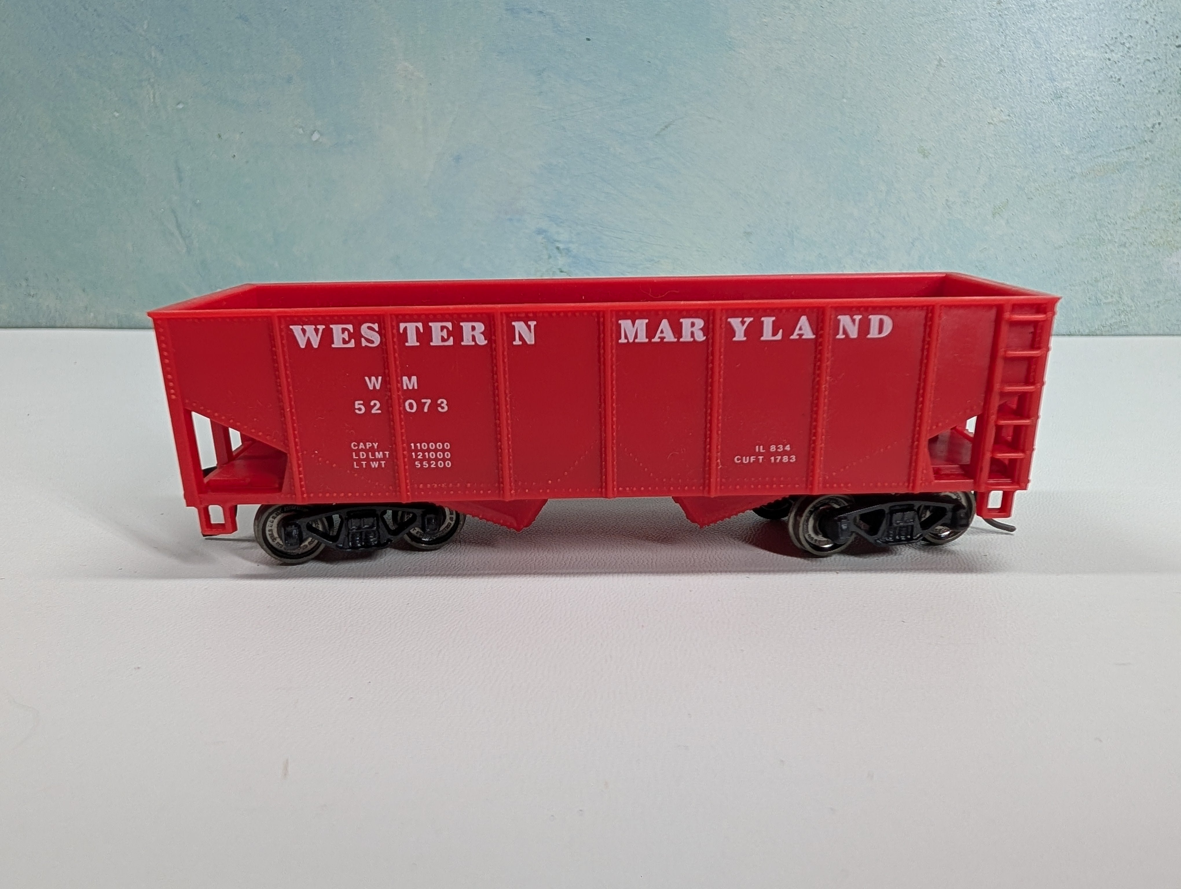 USED Model Power HO Scale 2 Bay Hopper Western Maryland WM #52073 Metal Wheels