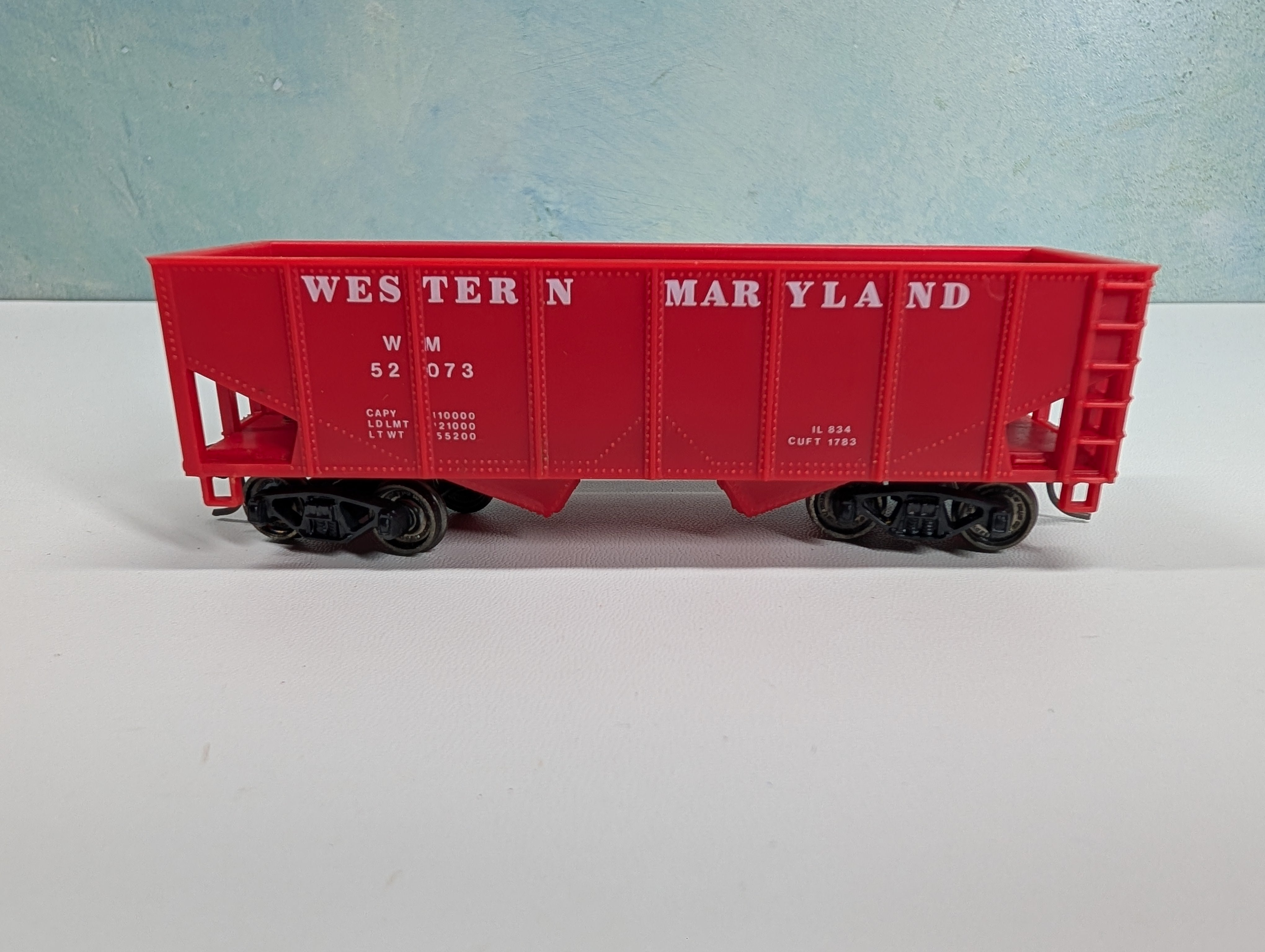 USED Model Power HO Scale 2 Bay Hopper Western Maryland WM #52073 Metal Wheels
