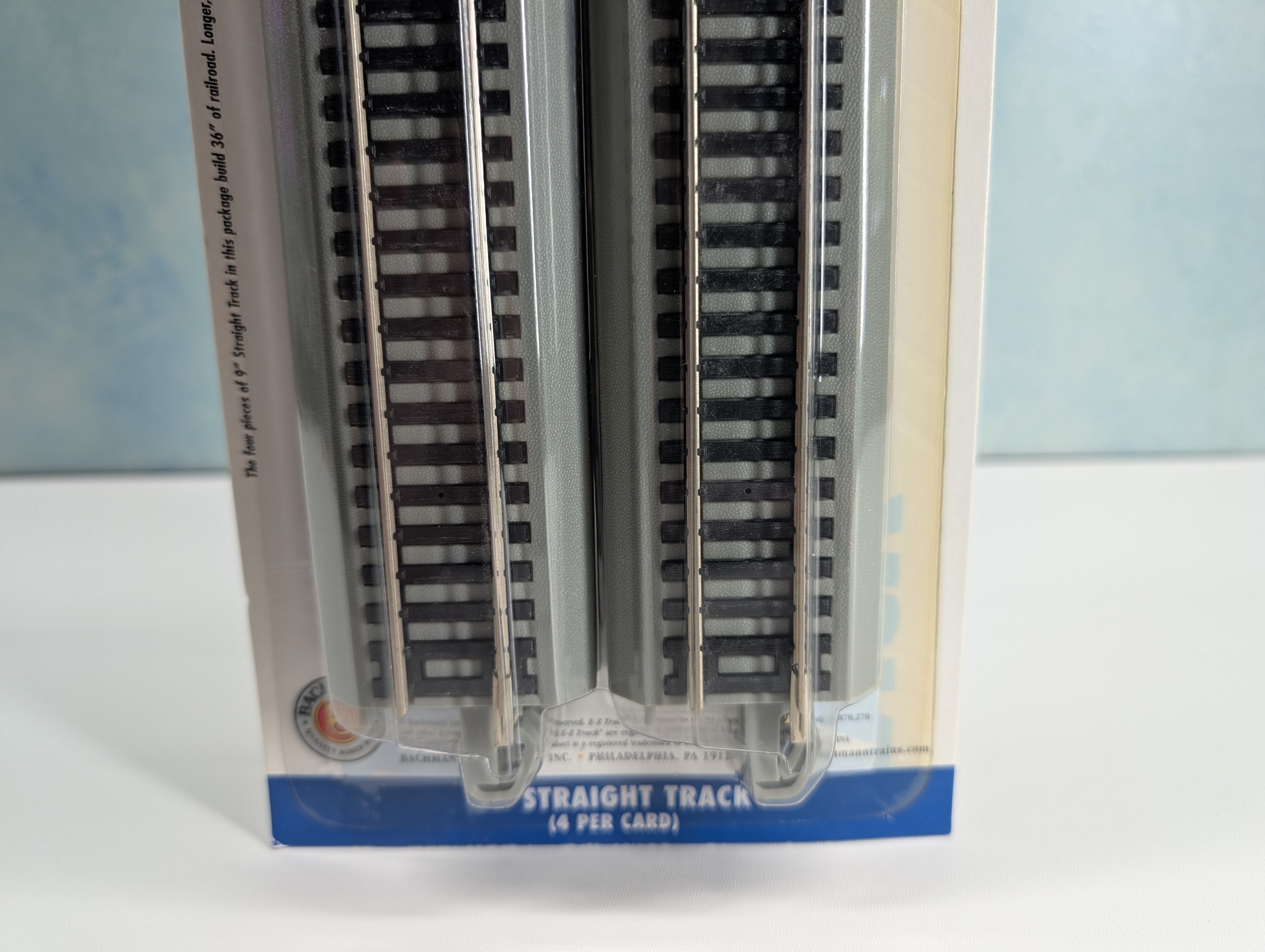 Bachmann 44511 HO Scale 9" Straight Track, Nickel Silver E-Z Track, Gray Roadbed (4 pcs)