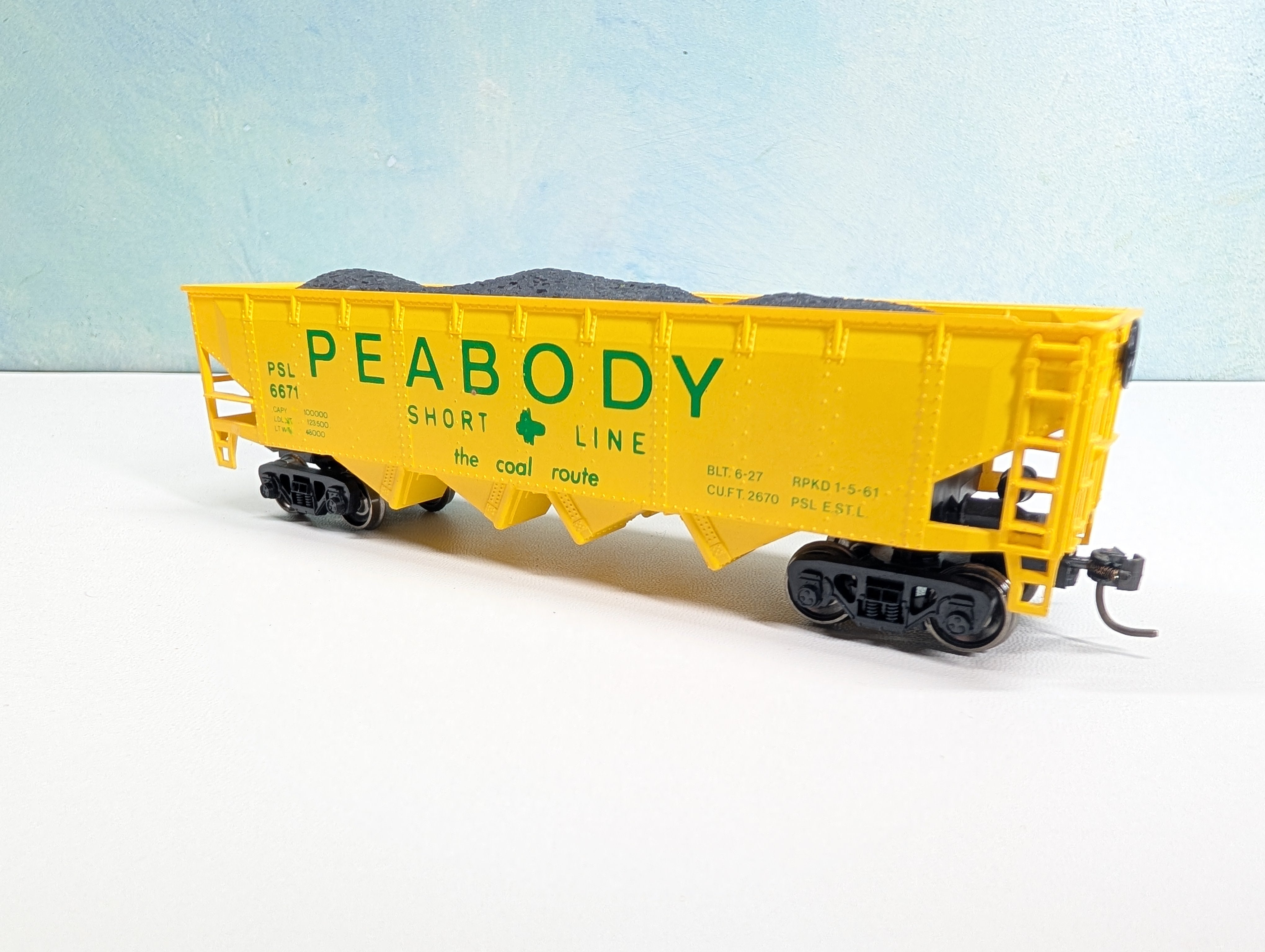 USED HO Scale Quad Hopper Peabody PSL #6671 Metal Wheels