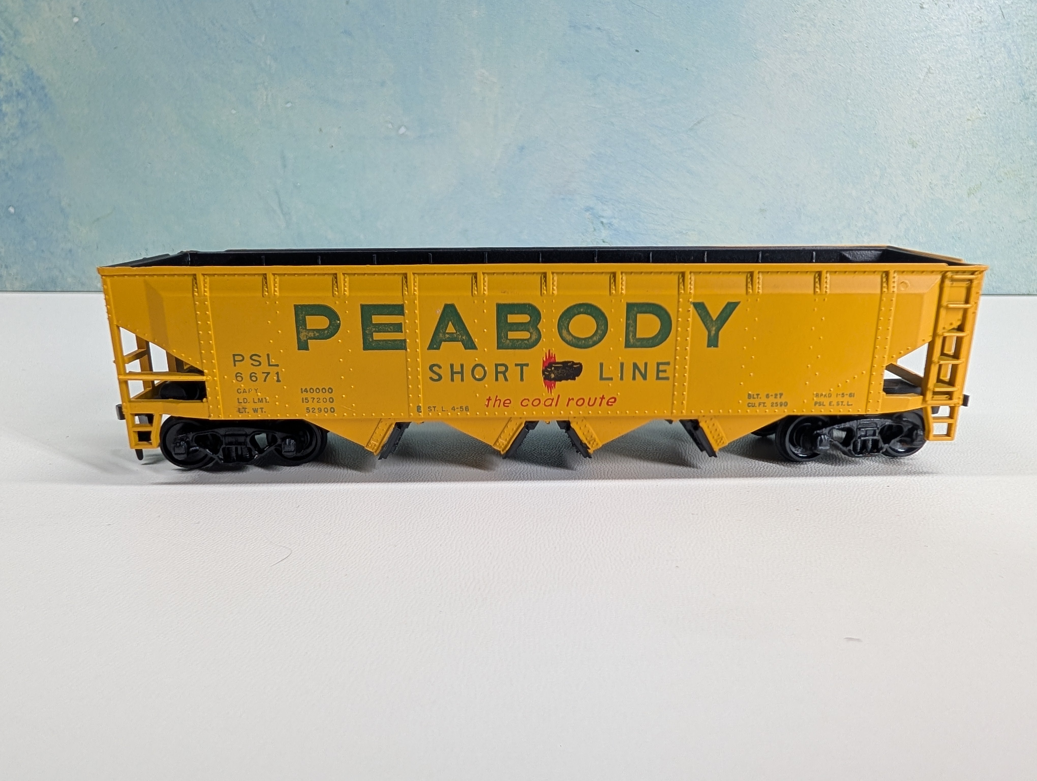 USED Athearn HO Scale 4 Bay Operating Hopper Peabody Short Line PSL #6671