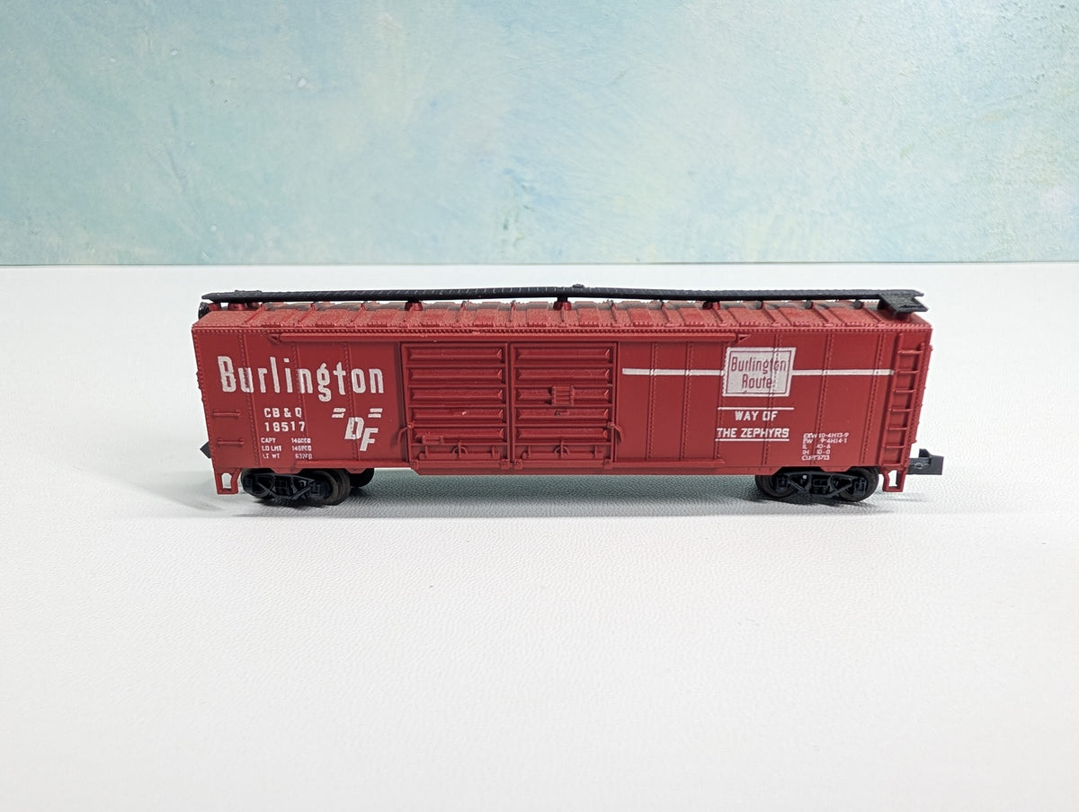 USED Postage Stamp Trains Aurora N Scale 50' DD Box Car Burlington CB&Q #18517 Red