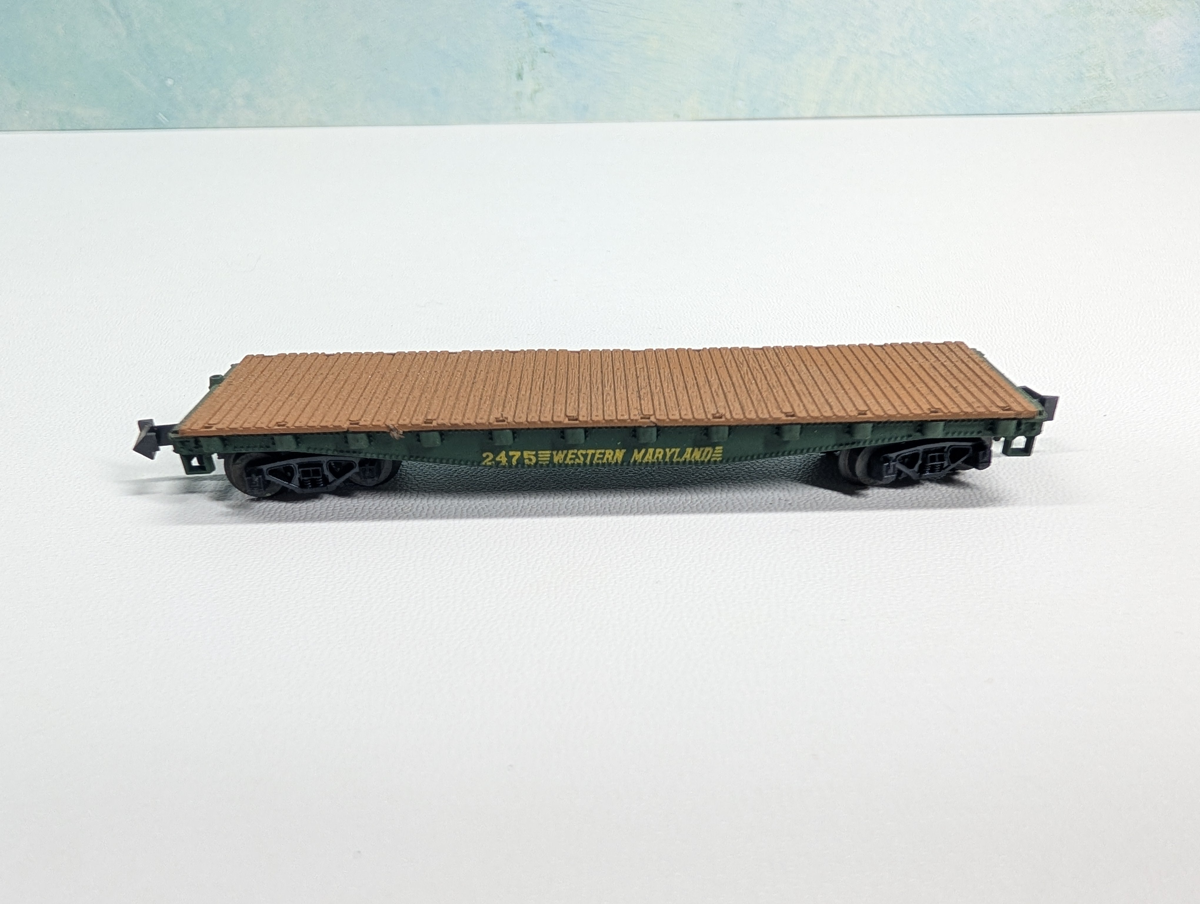 USED Postage Stamp Trains Aurora N Scale Flat Car Western Maryland WM #2475