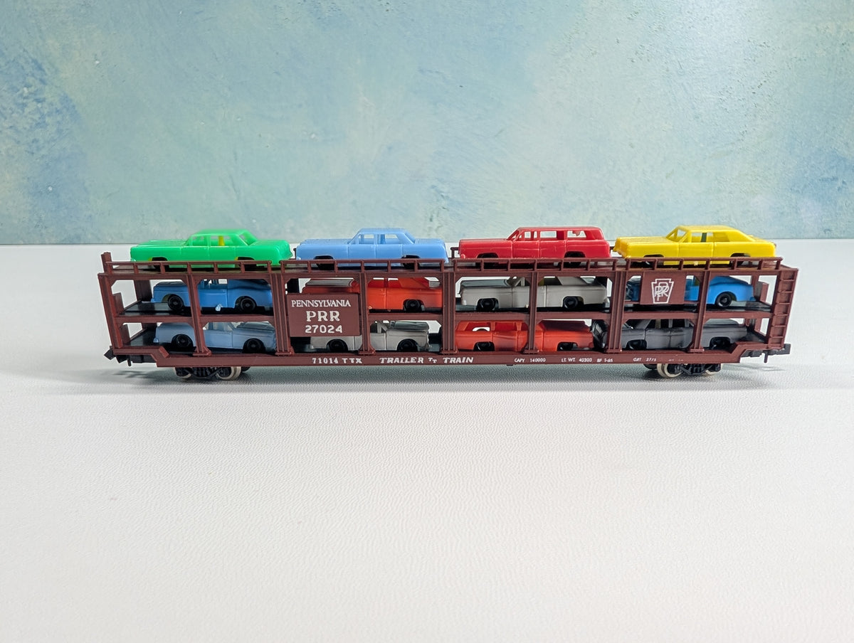 USED TRIX N Scale Auto Transporter w/ Vehicles Pennsylvania TTX 71014 #27024