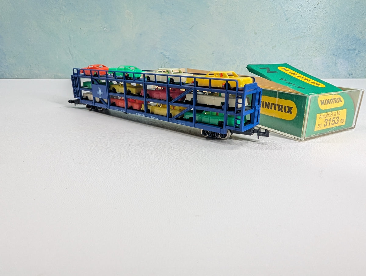 USED TRIX N Scale Auto Transporter w/ Vehicles Boston and Maine TTX #71014