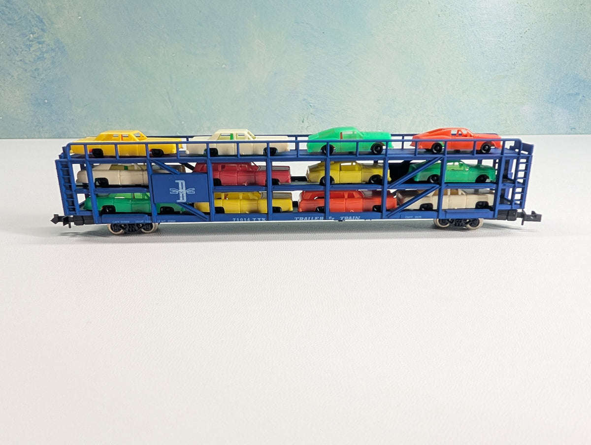 USED TRIX N Scale Auto Transporter w/ Vehicles Boston and Maine TTX #71014