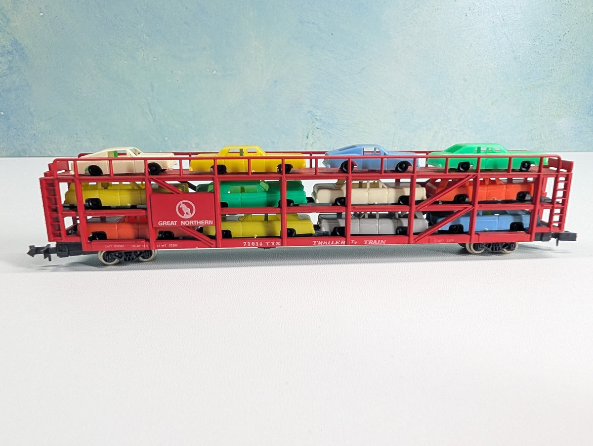 USED TRIX N Scale Auto Transporter w/ Vehicles Great Northern TTX #71014