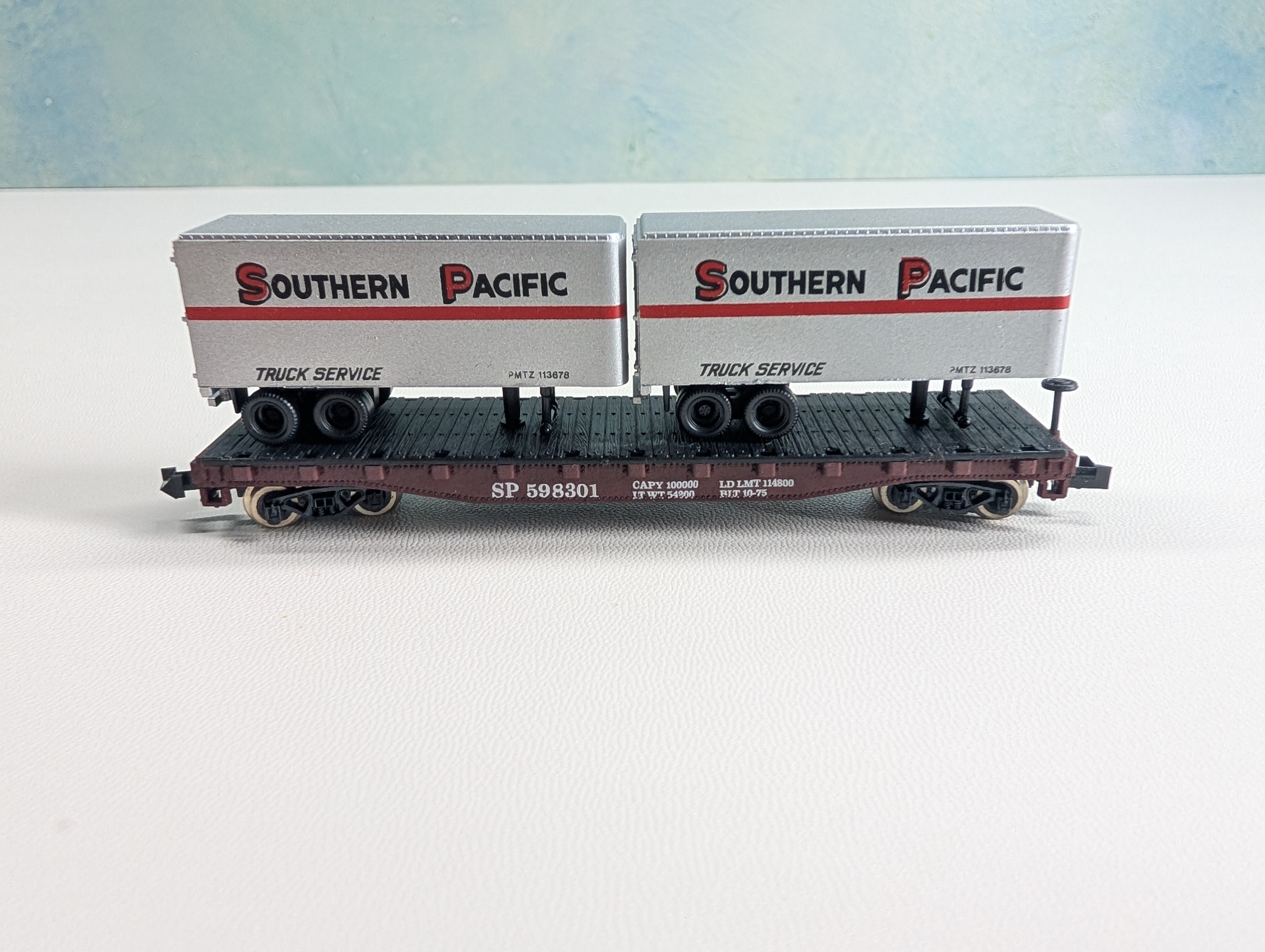 USED Atlas 3744 N Scale Flat Car w/ Trailers Southern Pacific SP #598301