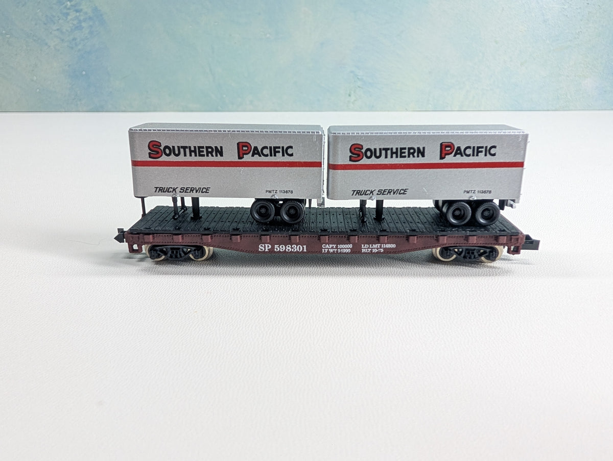 USED Atlas 3744 N Scale Flat Car w/ Trailers Southern Pacific SP #598301