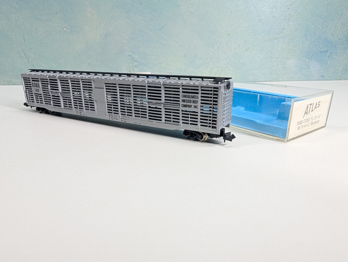 USED Atlas 3122 N Scale 85' HI-Cube Stock Car Consolidated Dressed Beef Co CDBX #109