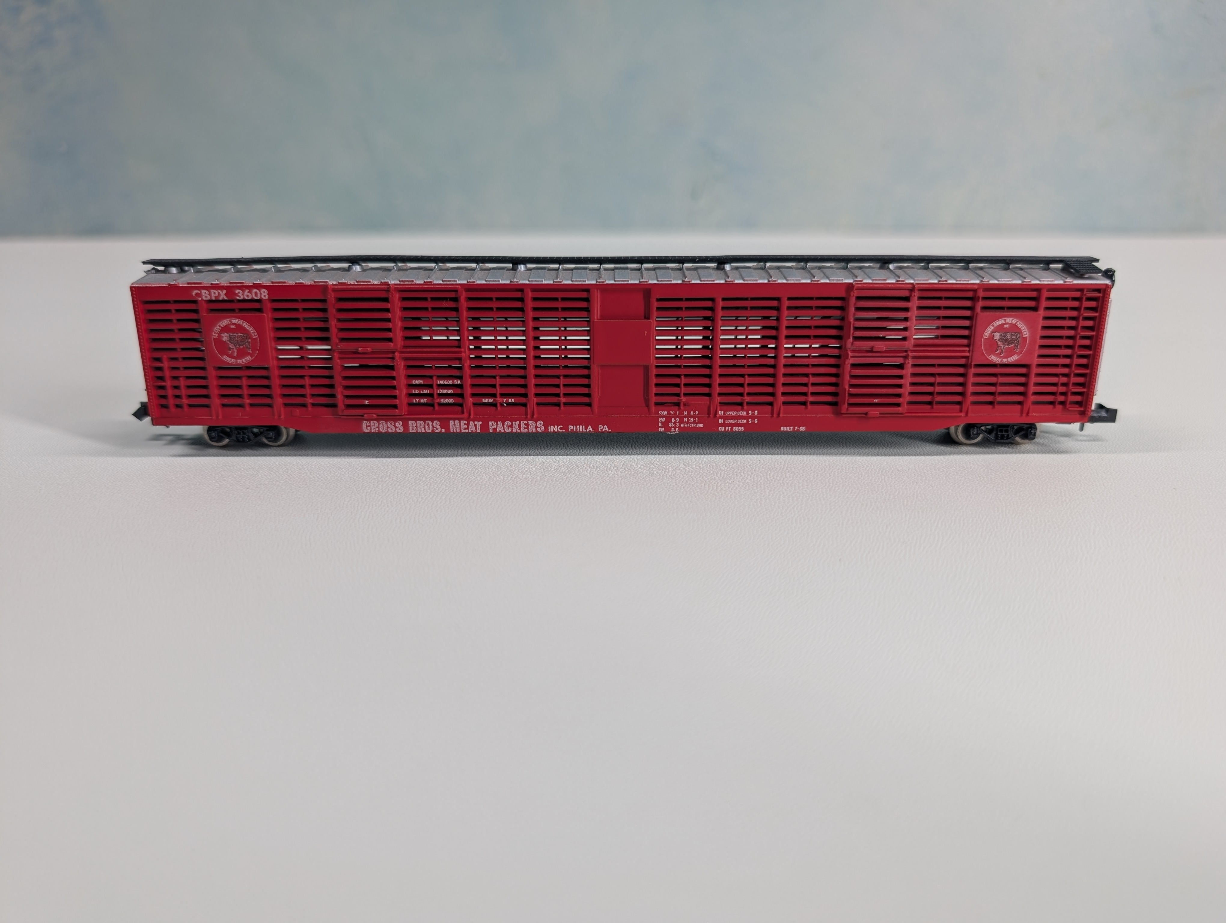 USED Atlas 3124 N Scale 85' HI-Cube Stock Car Cross Bros Meat Packers CBPX #3608