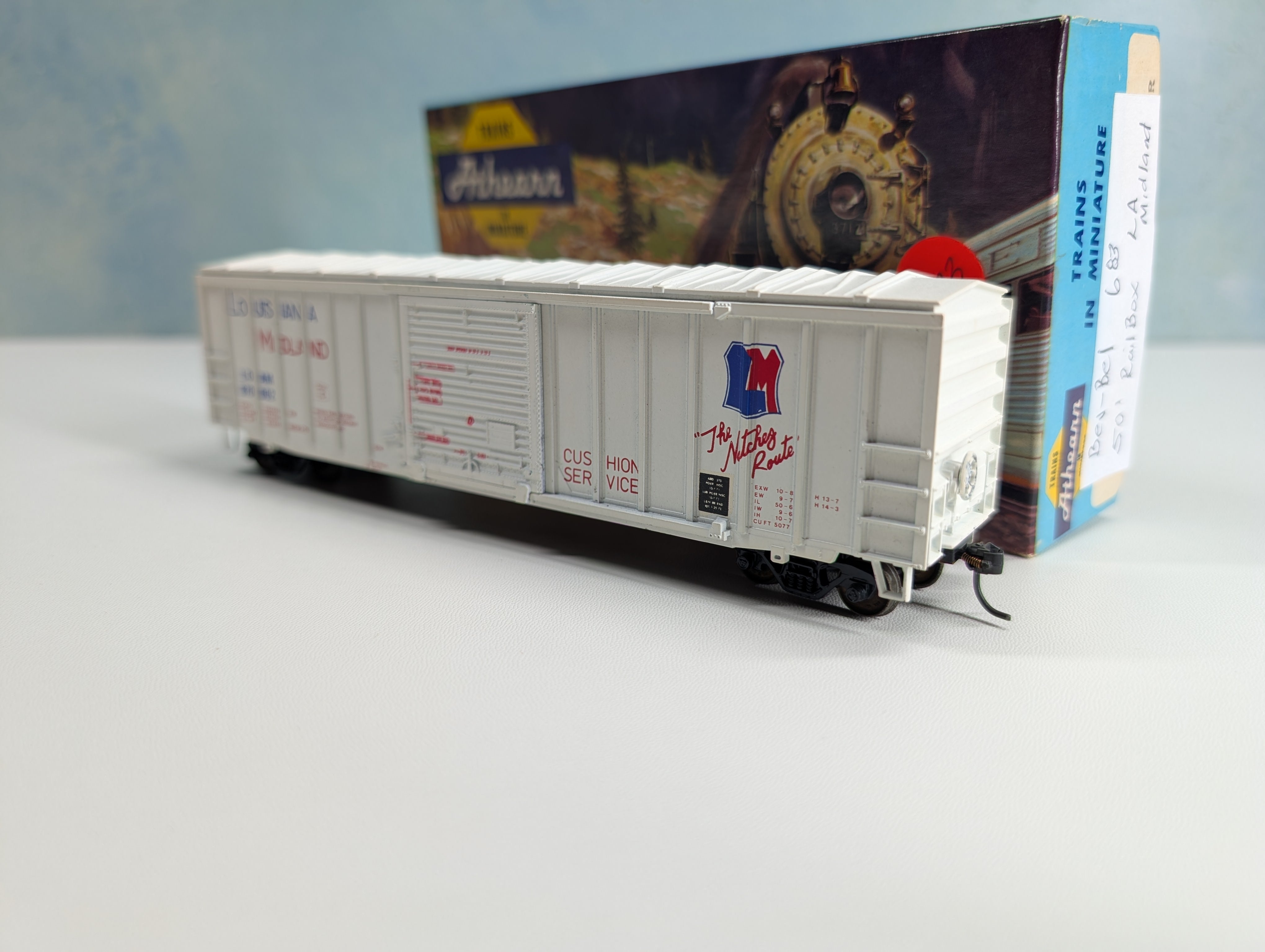 USED Athearn HO Scale 50' ACF Rail Box Type Box Car Louisiana Midland LOAM #870002 Bev-Bel