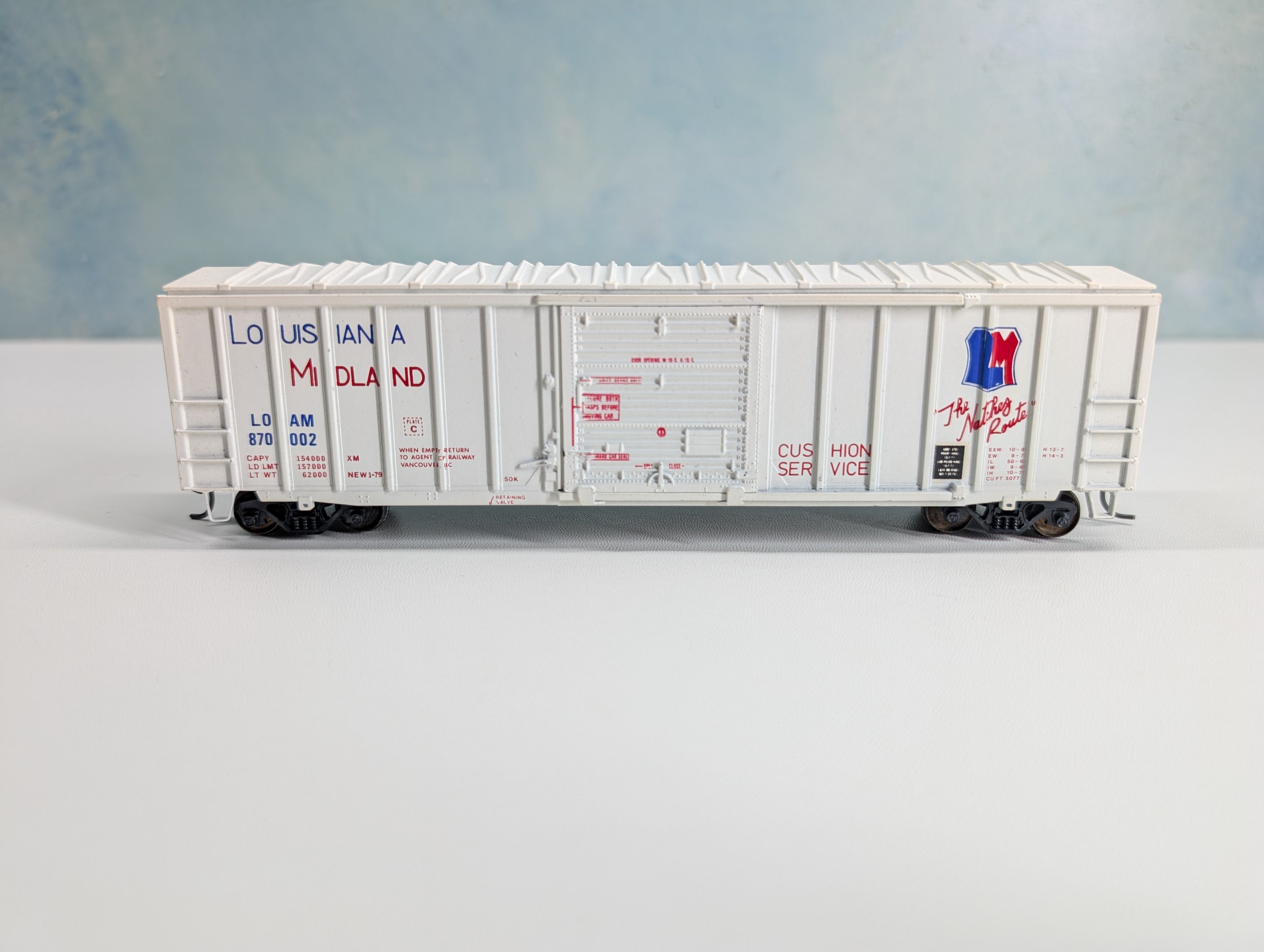 USED Athearn HO Scale 50' ACF Rail Box Type Box Car Louisiana Midland LOAM #870002 Bev-Bel