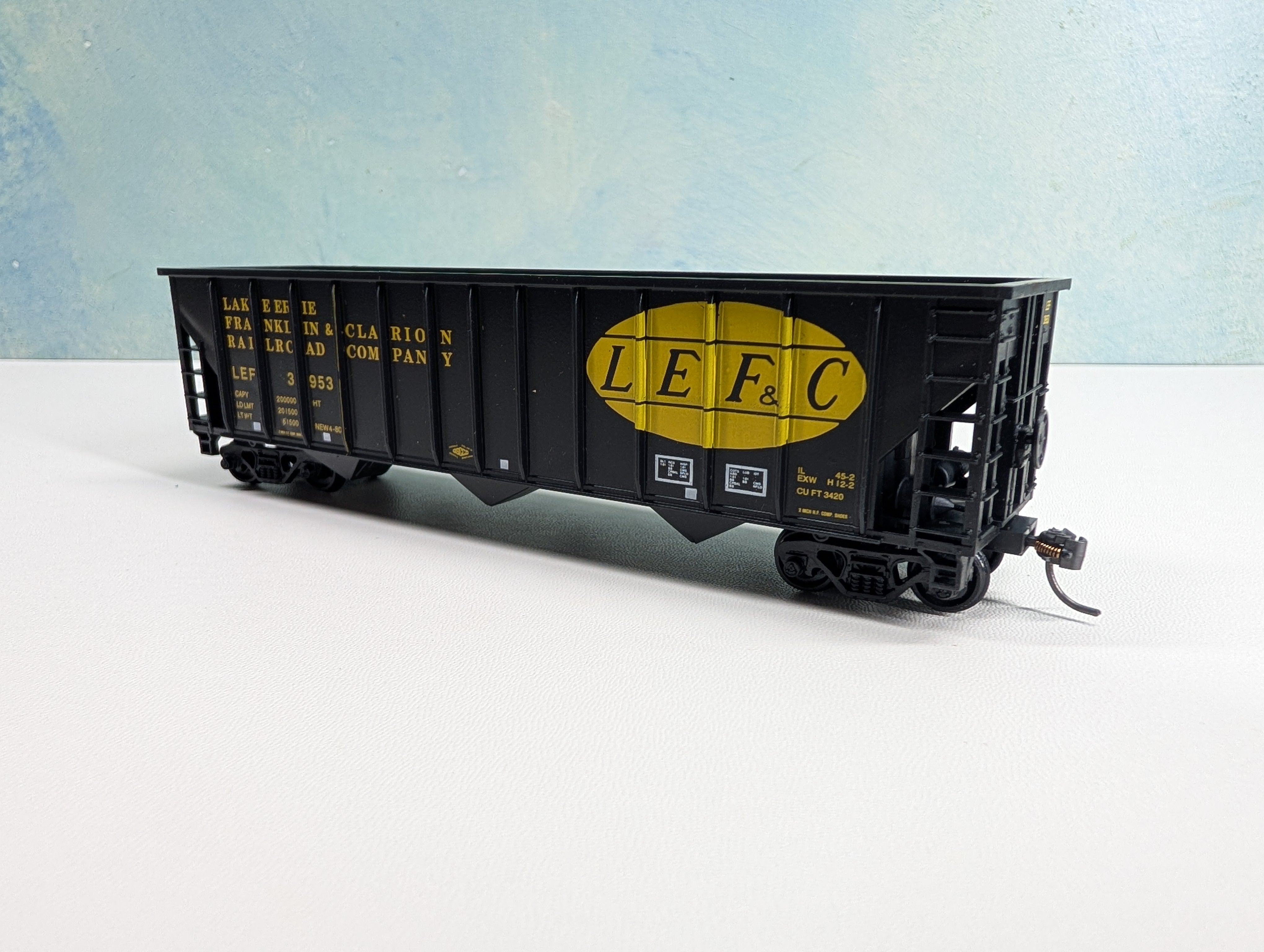 USED MCKEAN HO Scale 100 Ton 12-Panel Coal Hopper Lake Erie Franklin & Clarion LEF&C #3953