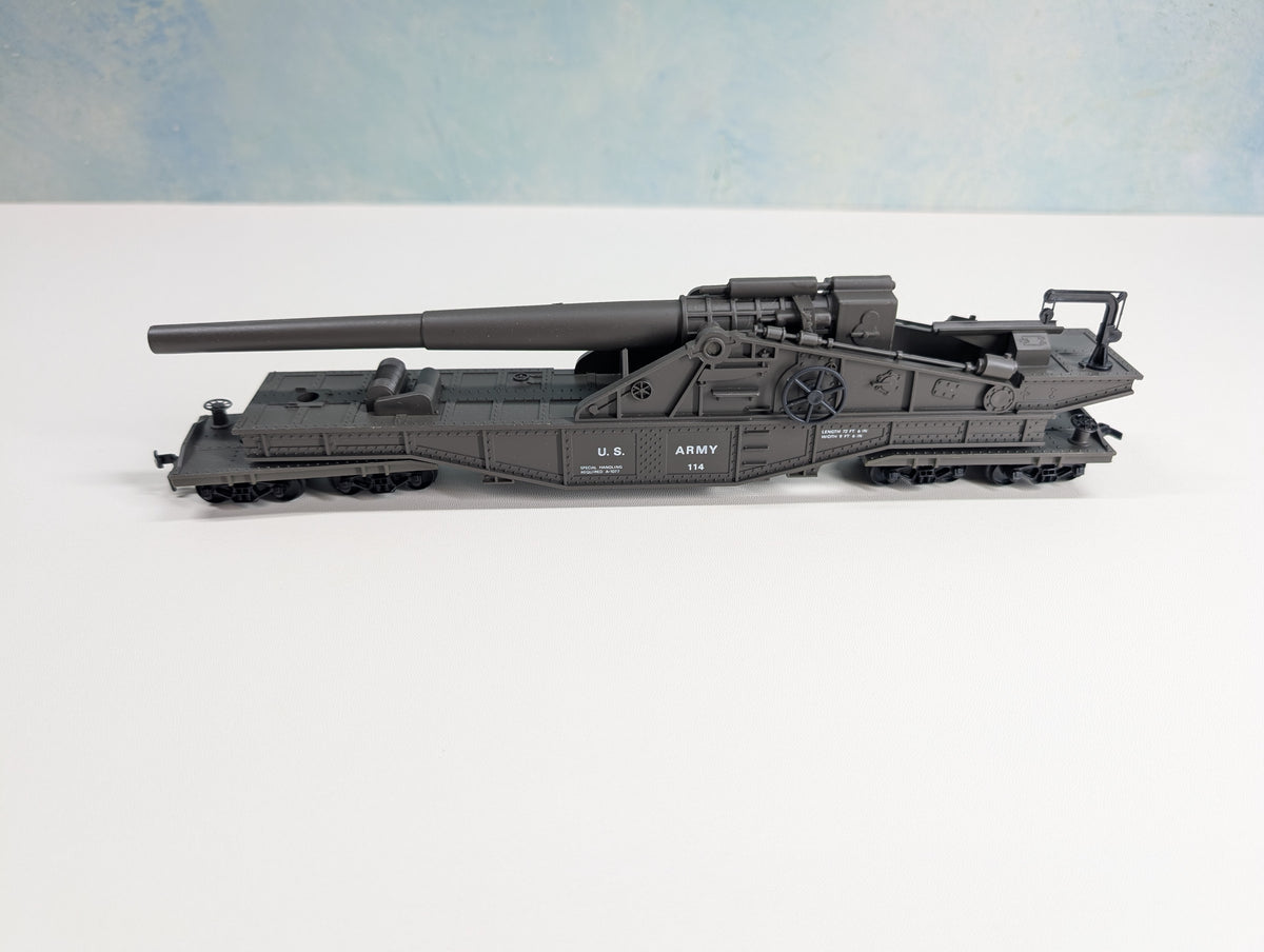 USED AHM 11114 HO Scale Big Thunder Railway Gun Car & Figures US Army 114