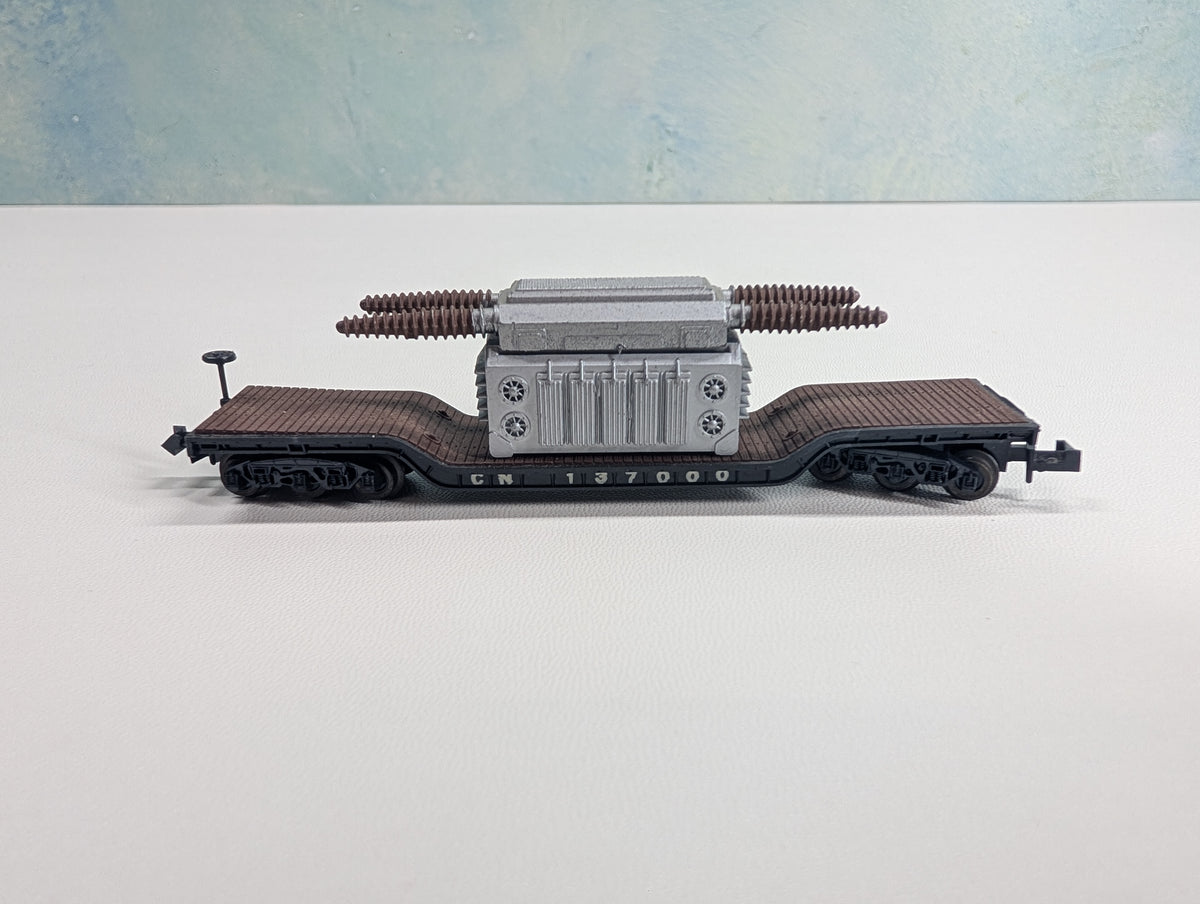 USED Atlas 2341 N Scale Center Depressed Flat Car w/ High Voltage Load Canadian National CN #137000
