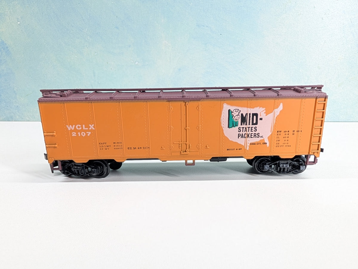 USED TRAIN MINIATURE HO Scale 40' Steel Reefer Box Car Mid-States Packers WCLX #2107