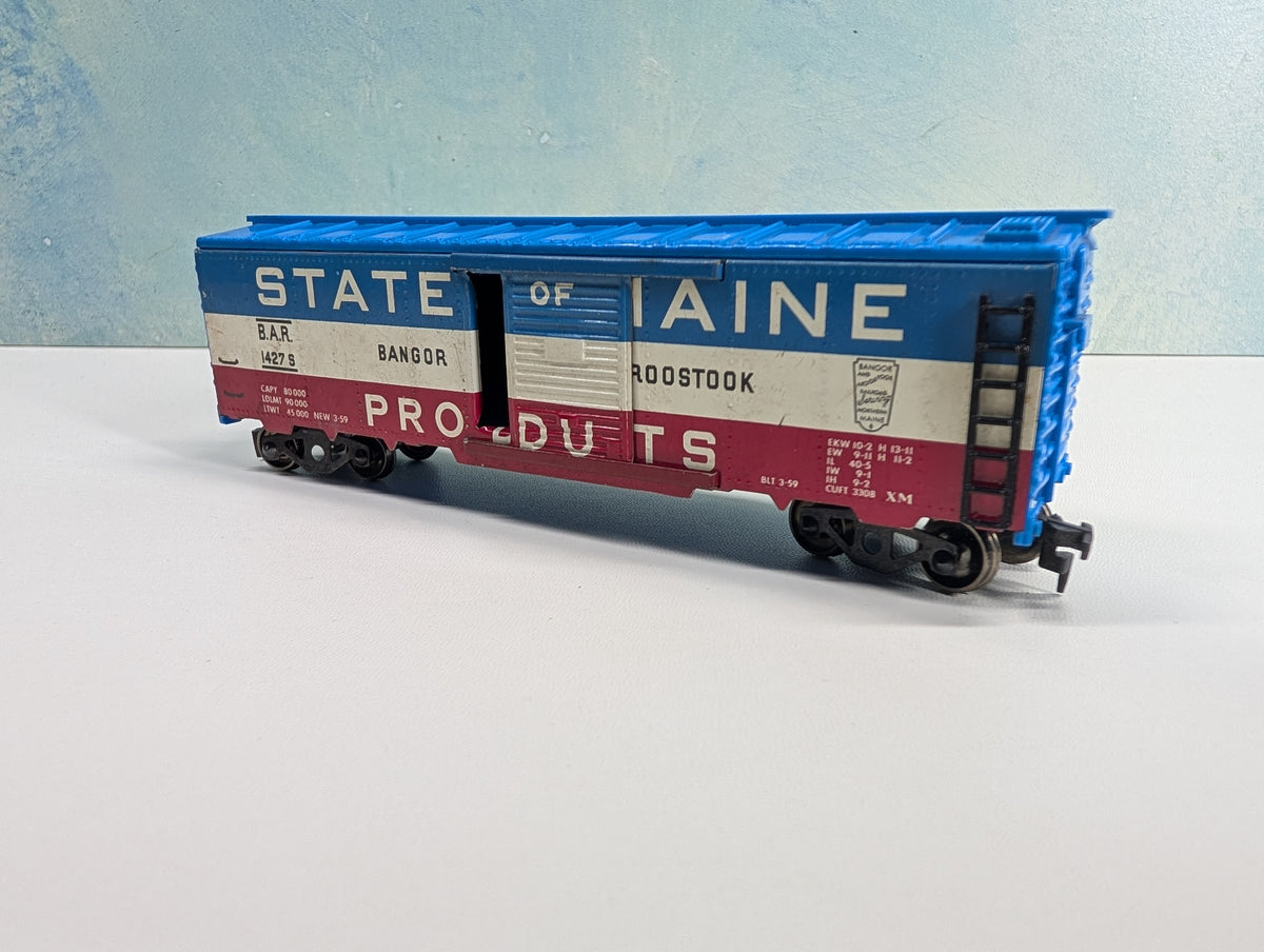 USED Fleischmann HO Scale 40' Box Car, Metal Bangor and Aroostook BAR #1427 S Metal Wheels