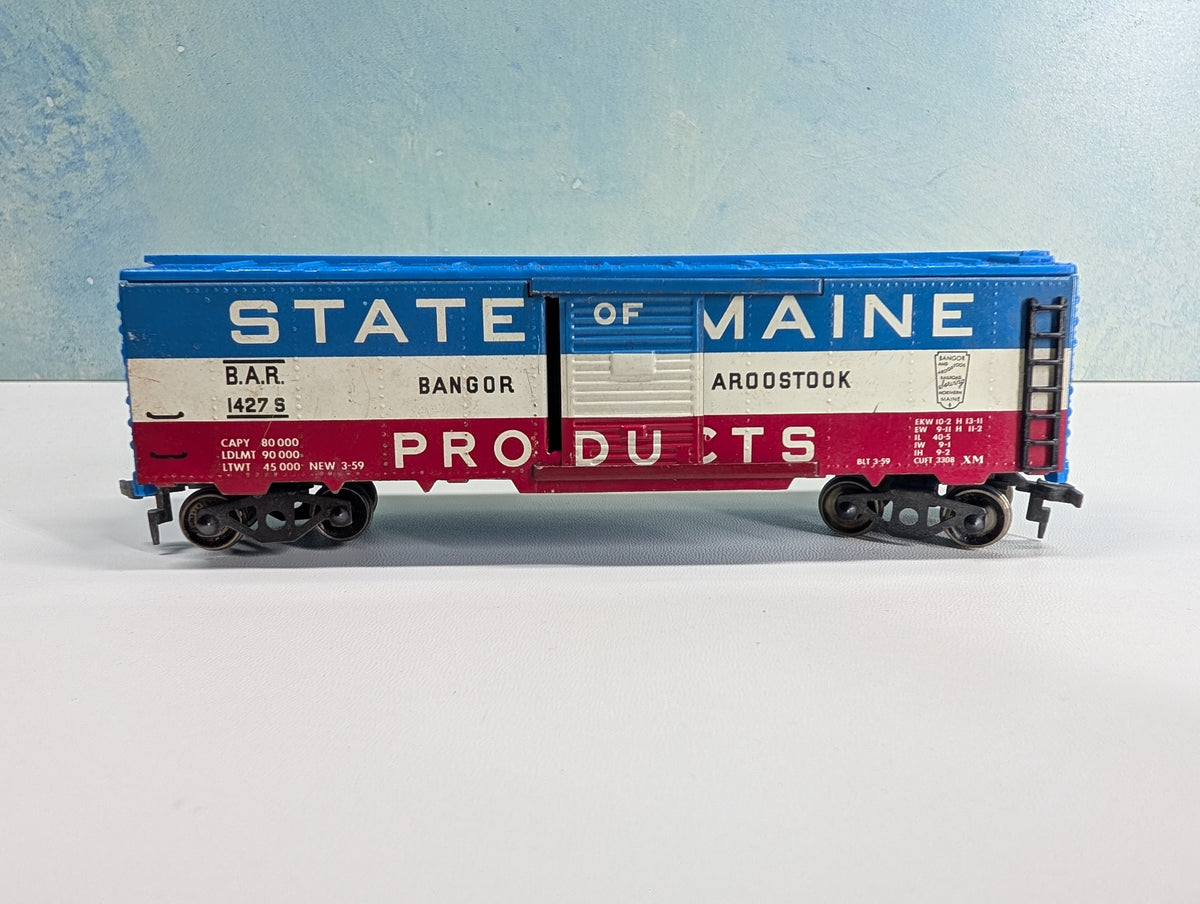 USED Fleischmann HO Scale 40' Box Car, Metal Bangor and Aroostook BAR #1427 S Metal Wheels