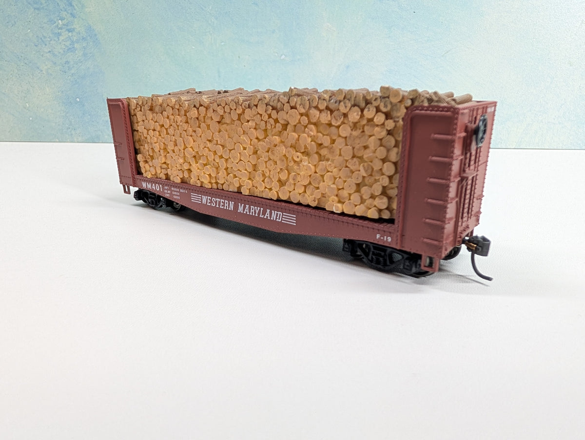 USED Athearn HO Scale Bulkhead Flat Car w/ Load Western Maryland WM #401 Metal Wheels