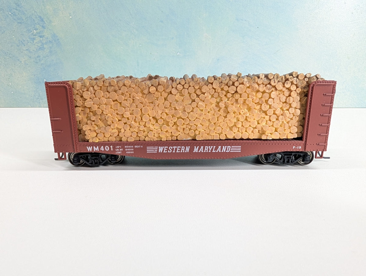 USED Athearn HO Scale Bulkhead Flat Car w/ Load Western Maryland WM #401 Metal Wheels