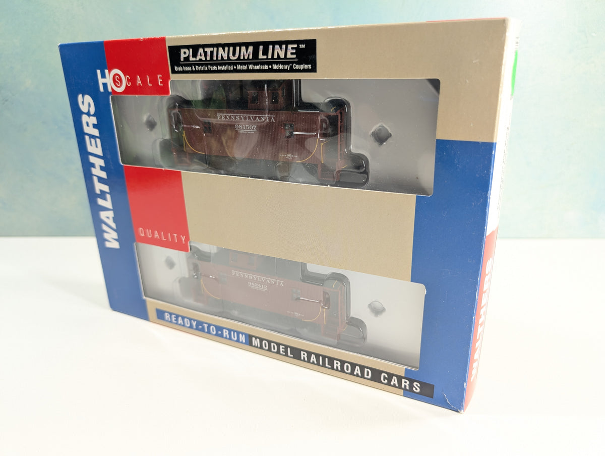Walthers 932-27641 HO Scale N6B Wood Offset Cupola Caboose 2 Car Pack Pennsylvania PRR #981507, 982412 Metal Wheels