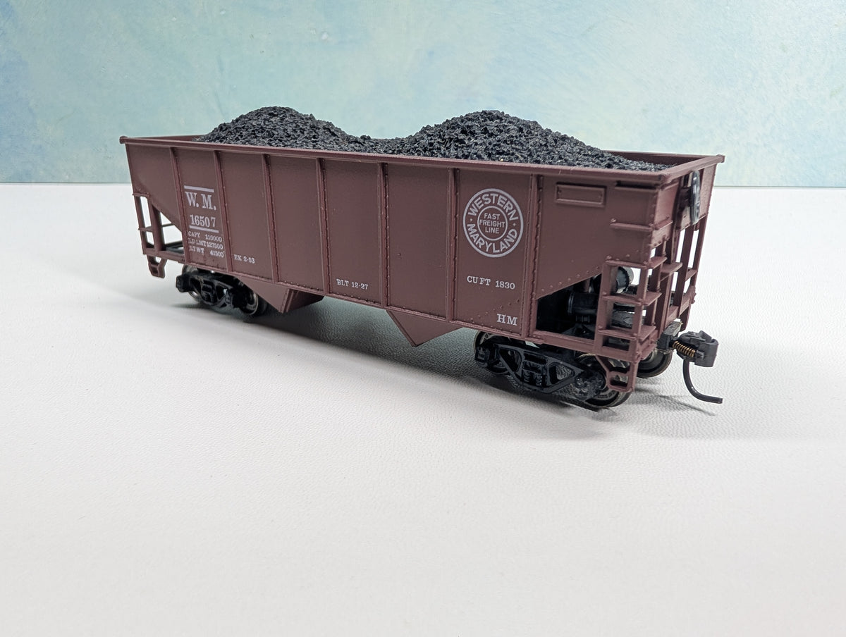 USED Athearn HO Scale 2 Bay Hopper w/ Load Western Maryland WM #16507 Metal Wheels